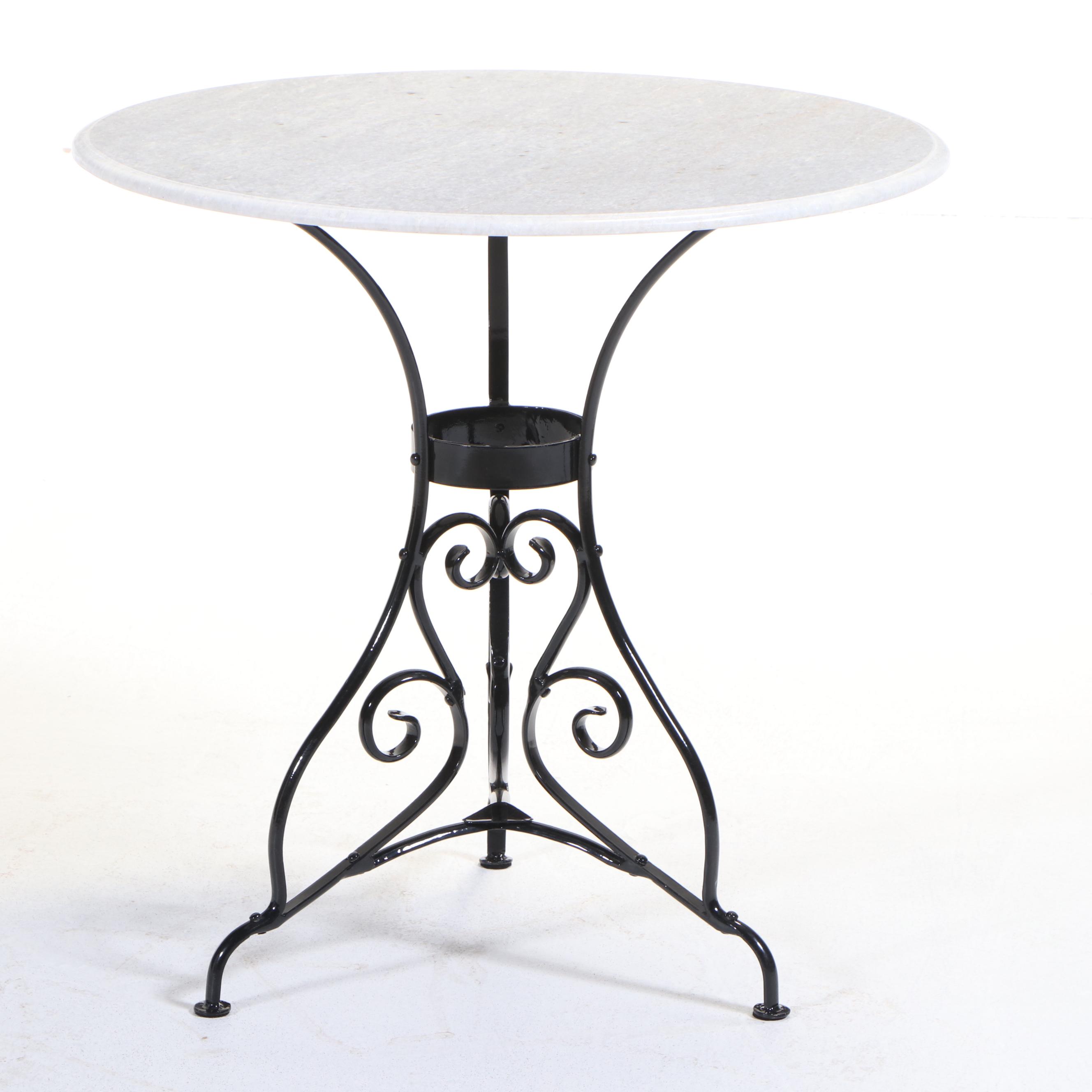 White Marble Top Wrought Iron Bistro Table