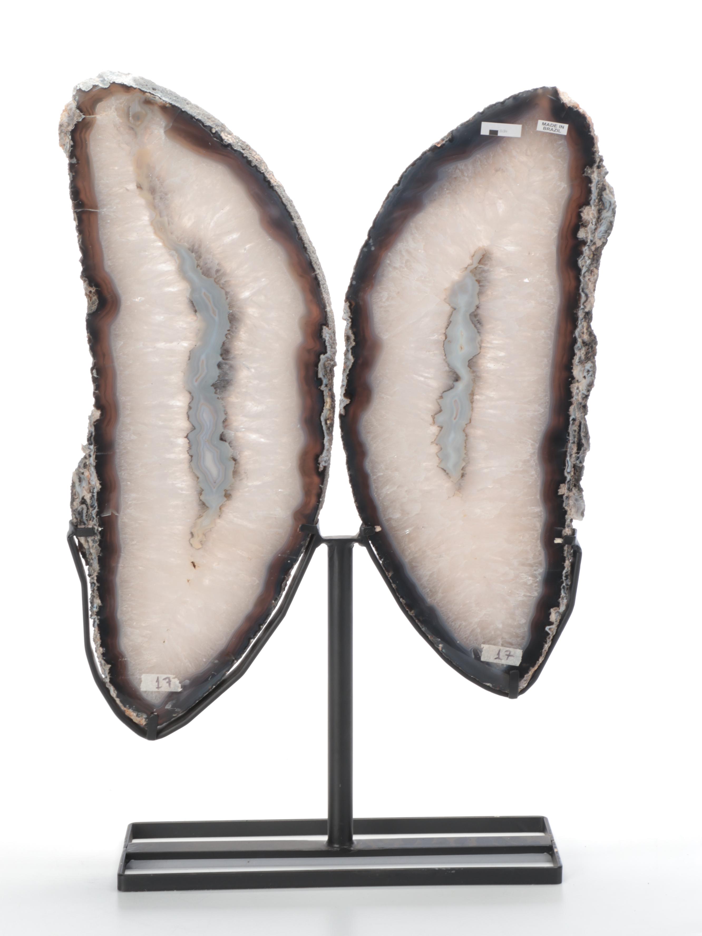 Pair of Book-Matched Geode Slabs on Stand
