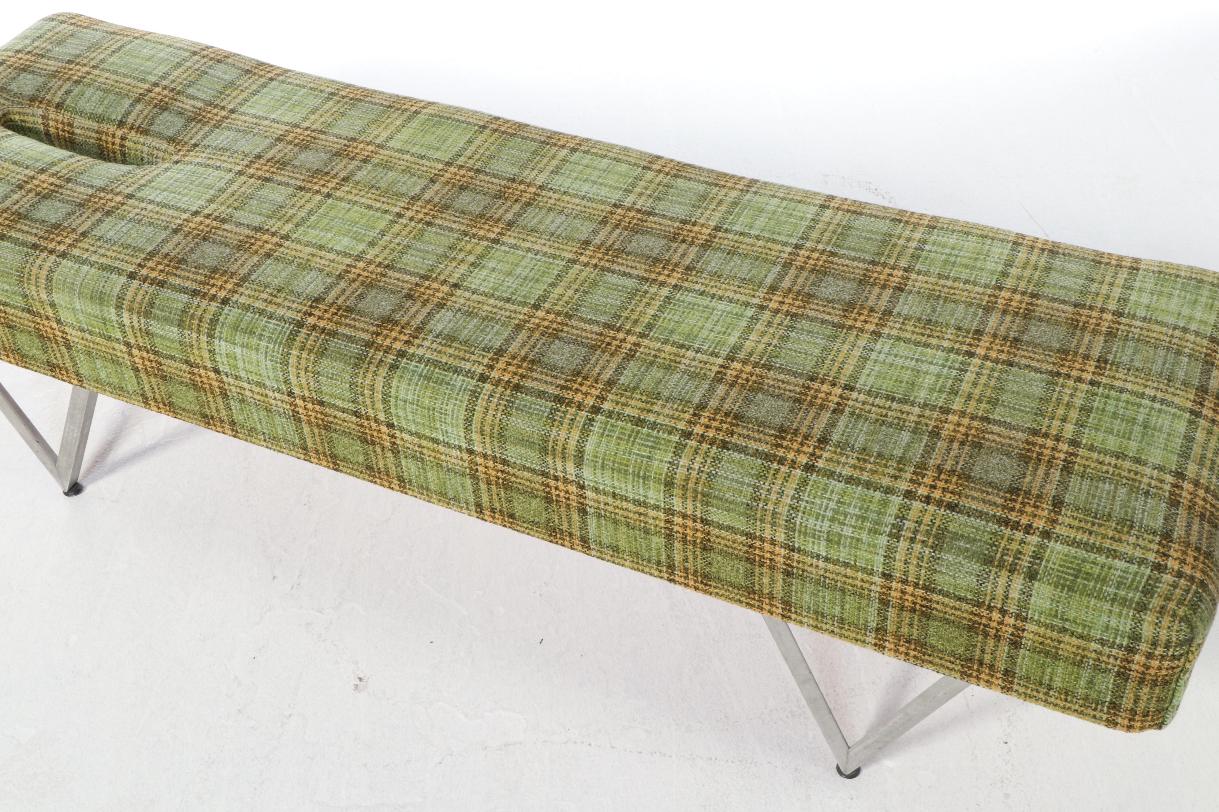 Gonstead Plaid Fabric Upholstered Massage Table and Cushions, Late 20th Century