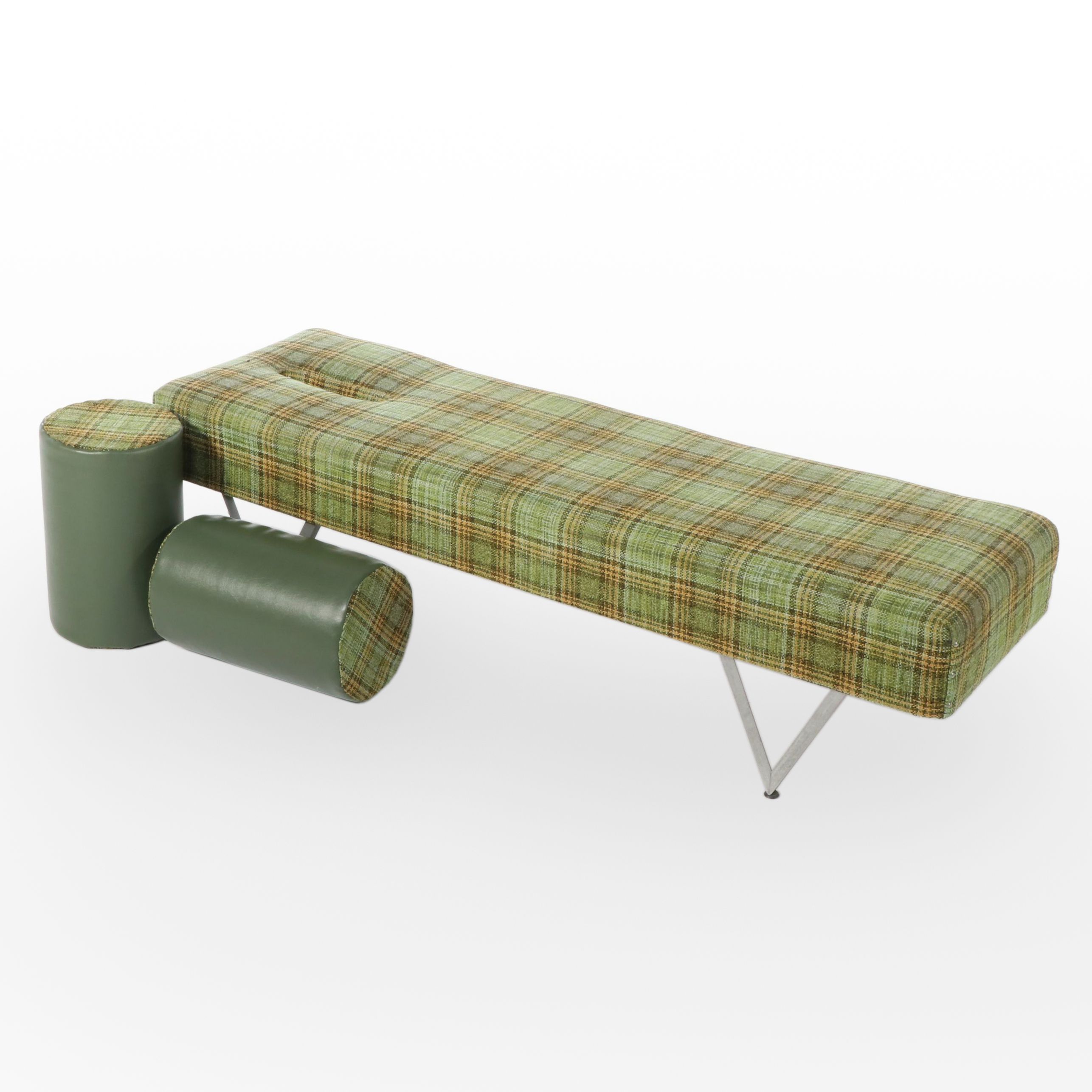 Gonstead Plaid Fabric Upholstered Massage Table and Cushions, Late 20th Century