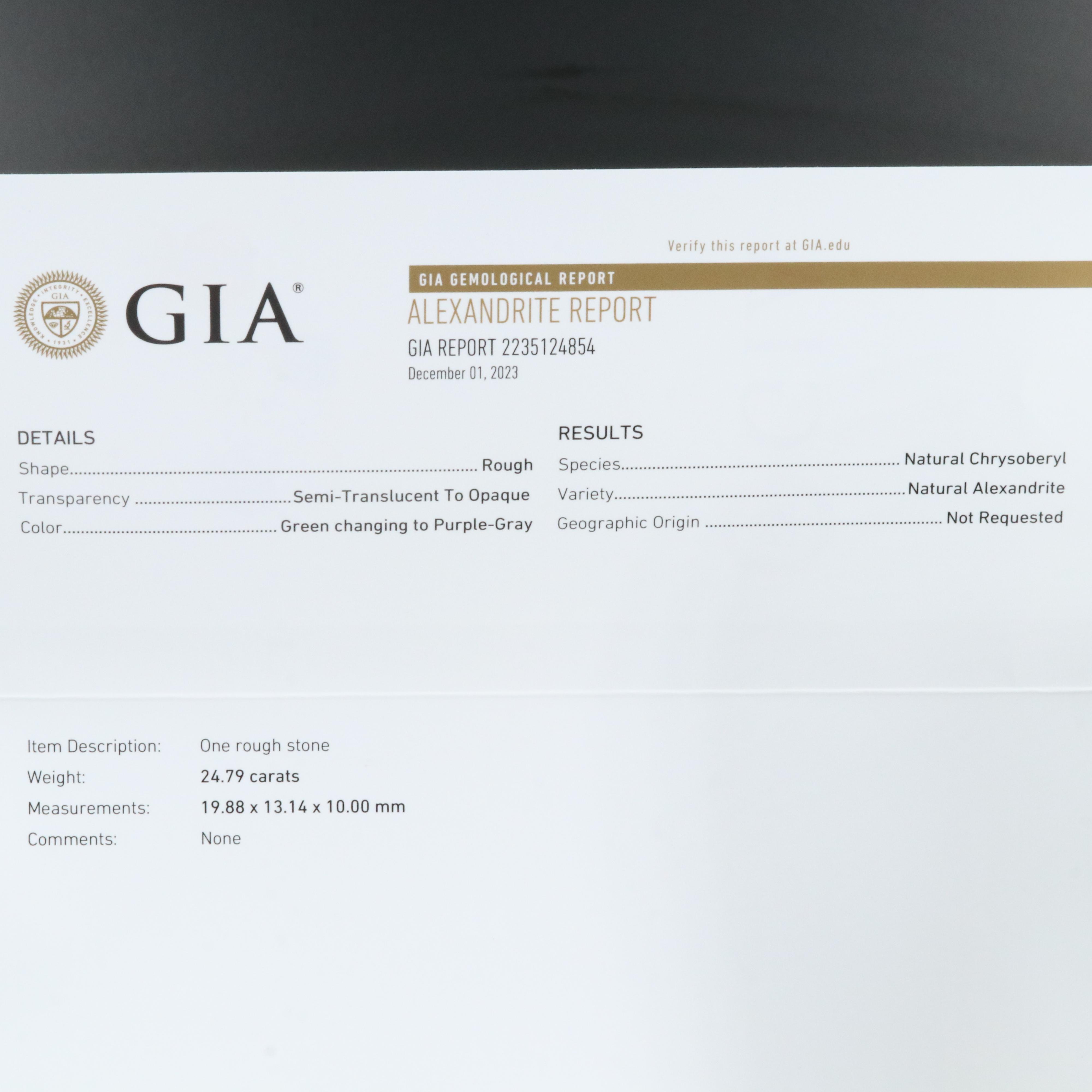Loose 24.79 Alexandrite with GIA Report