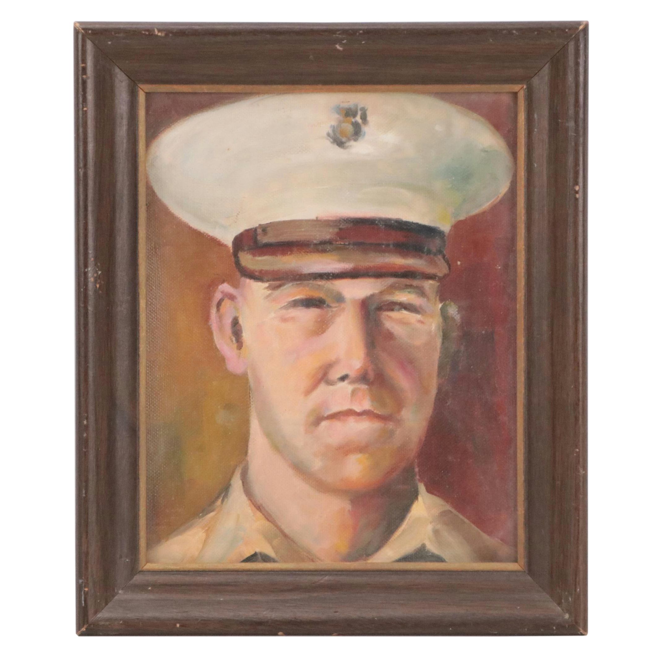 Marine Corps Portrait Oil Painting, Circa 1960