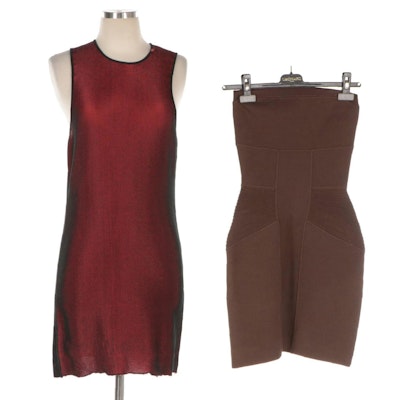 Alexander Wang Red & Black Rib Knit Mini Dress, Other Strapless Bodycon Dress