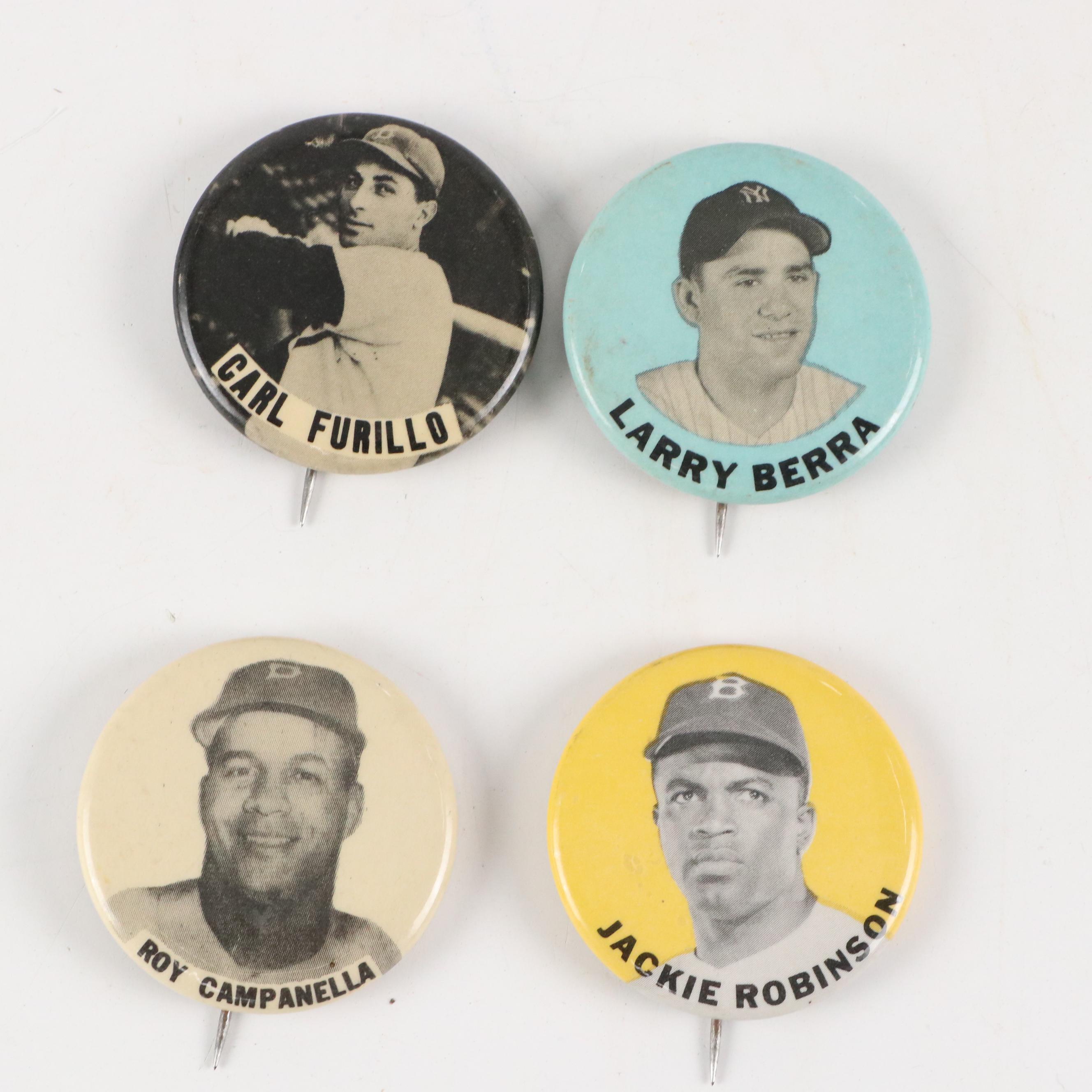 Yogi Berra, Jackie Robinson, and More Baseball Pins, Mid 20th Century