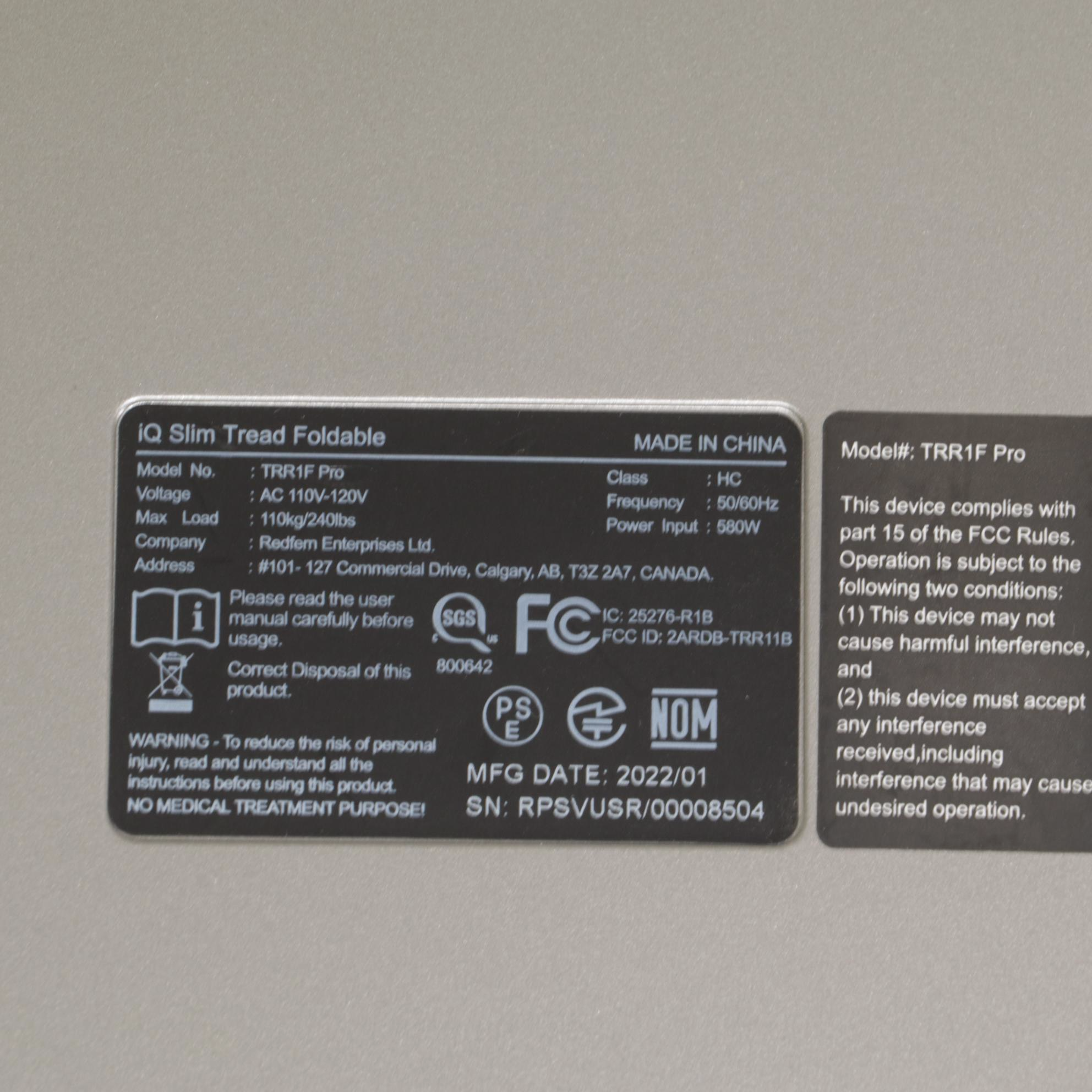 Redfern Enterprises iQ Slim Foldable Treadmill