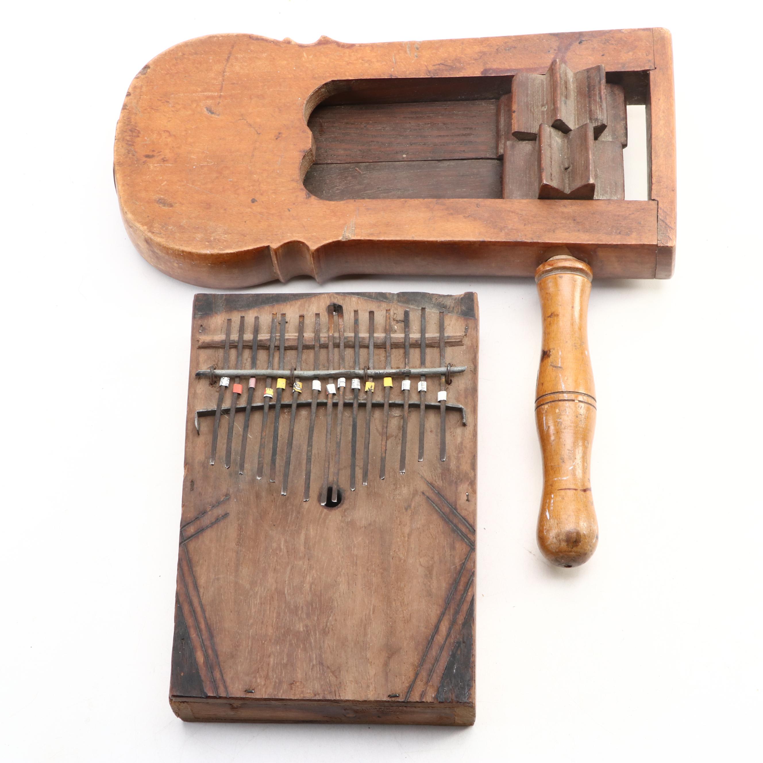 Handmade Wood and Metal Thumb Piano with Finished Wood Noisemaker