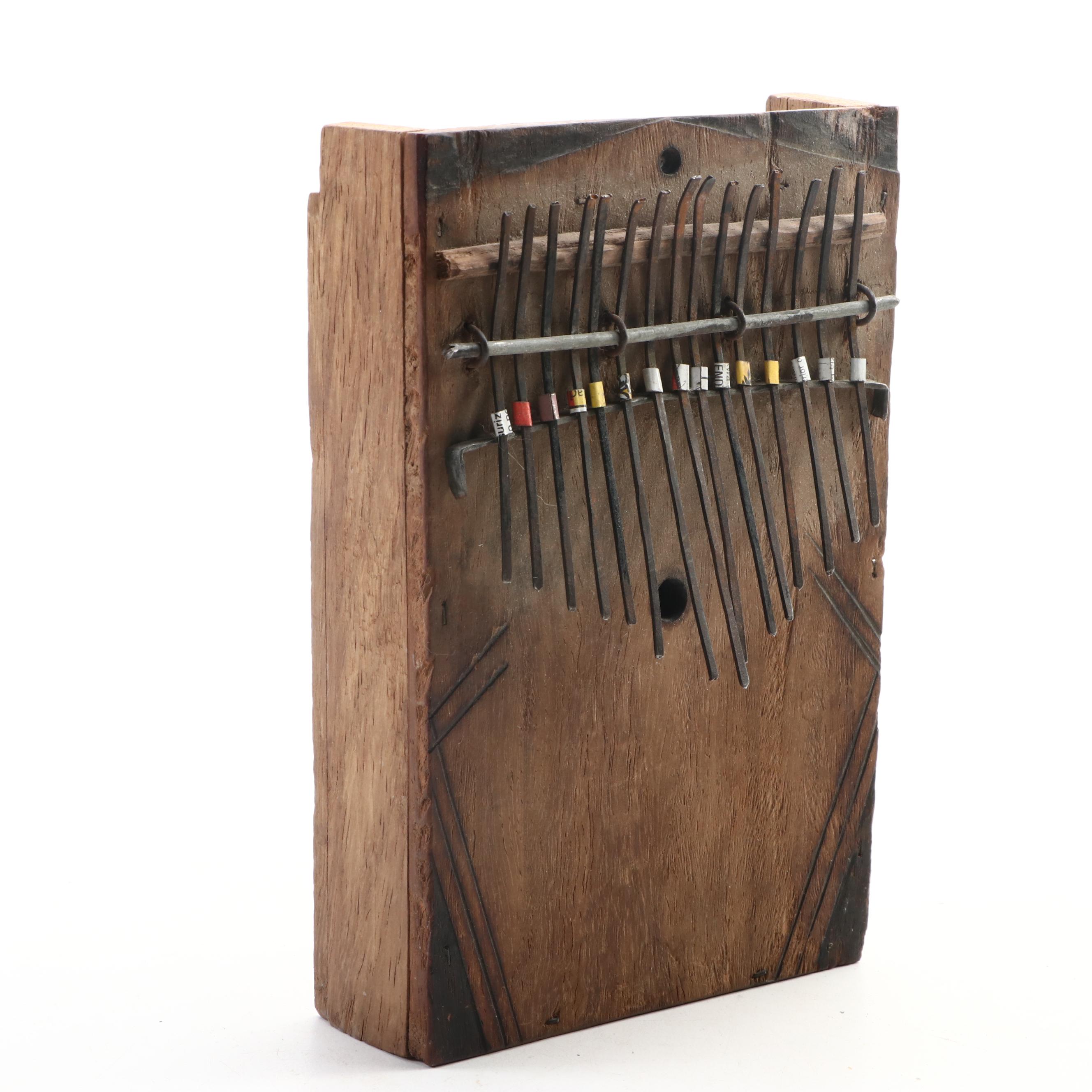 Handmade Wood and Metal Thumb Piano with Finished Wood Noisemaker