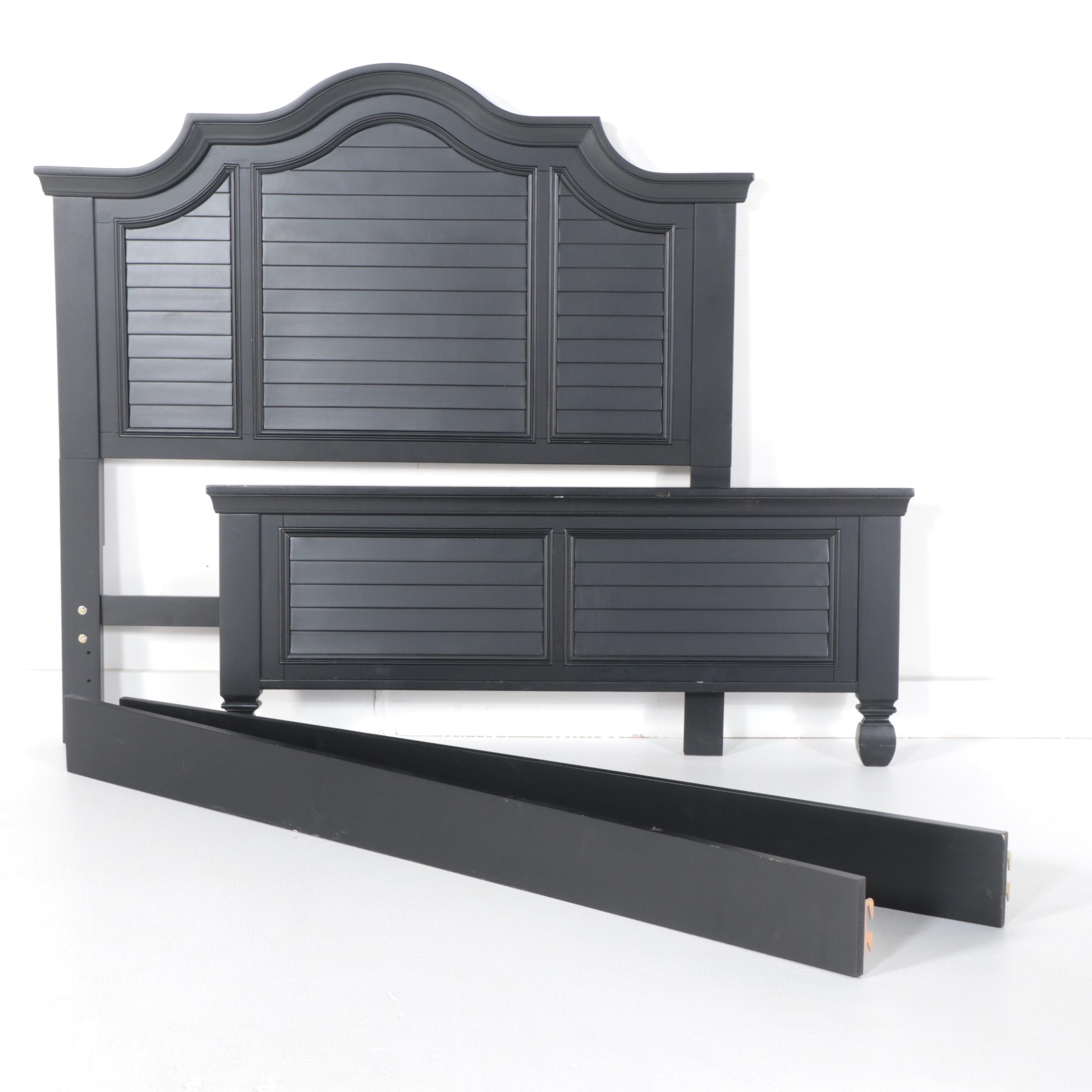 American Signature Black Lacquered Queen Size Bed Frame and Nightstand
