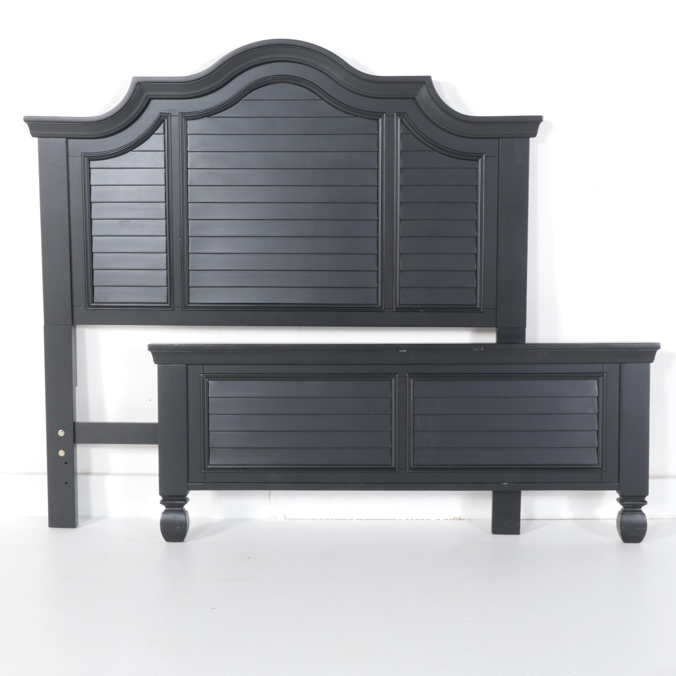 American Signature Black Lacquered Queen Size Bed Frame and Nightstand