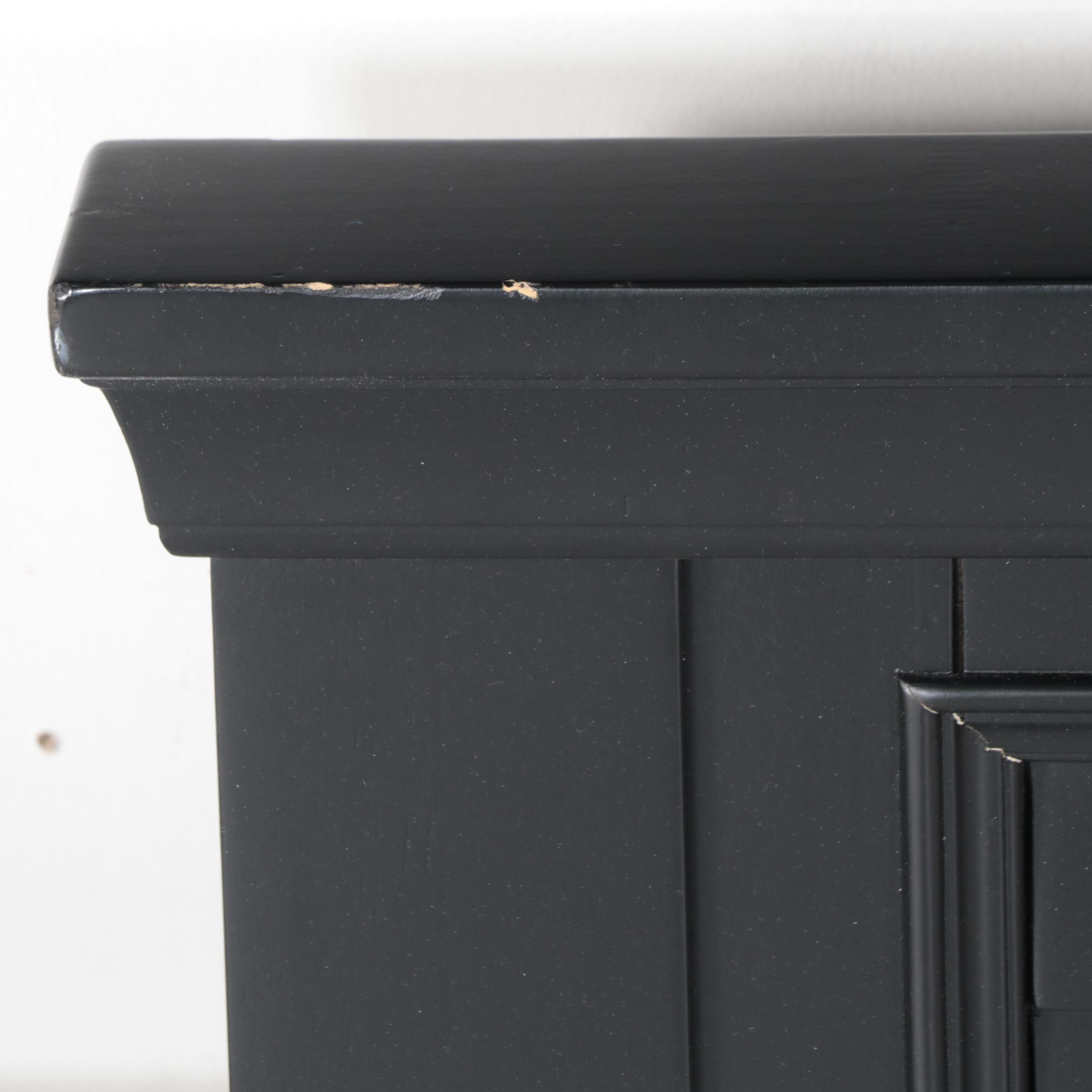 American Signature Black Lacquered Queen Size Bed Frame and Nightstand