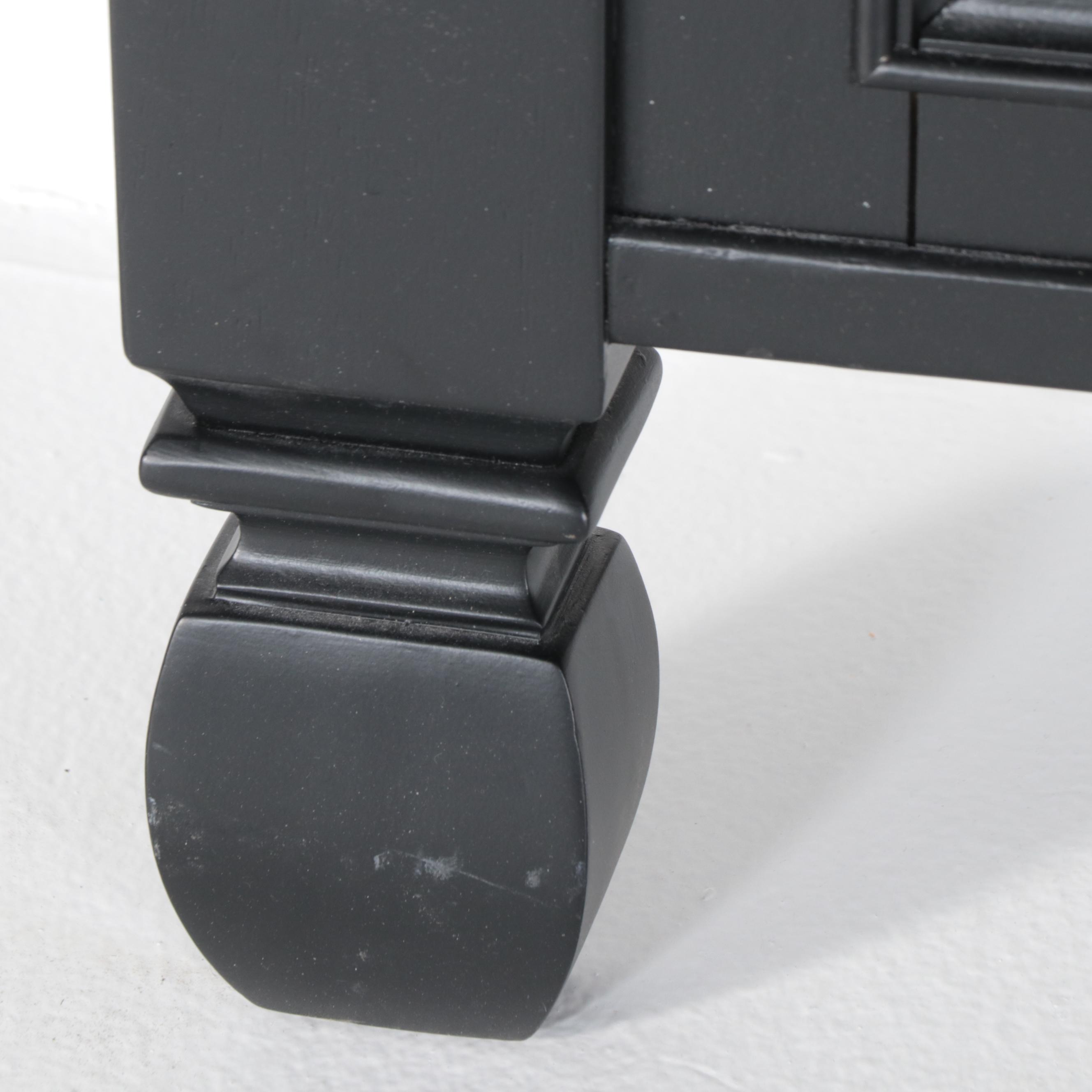 American Signature Black Lacquered Queen Size Bed Frame and Nightstand