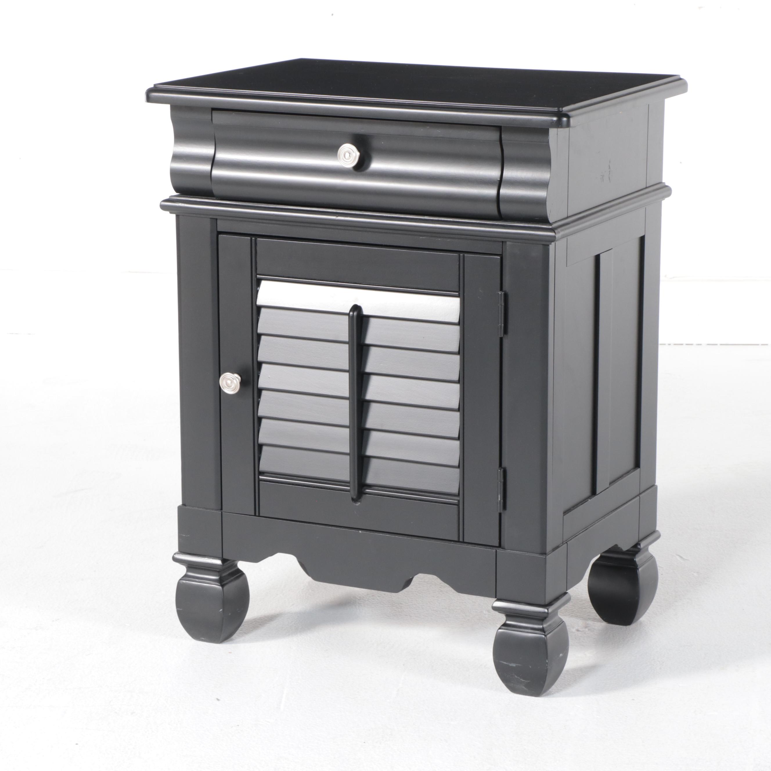 American Signature Black Lacquered Queen Size Bed Frame and Nightstand