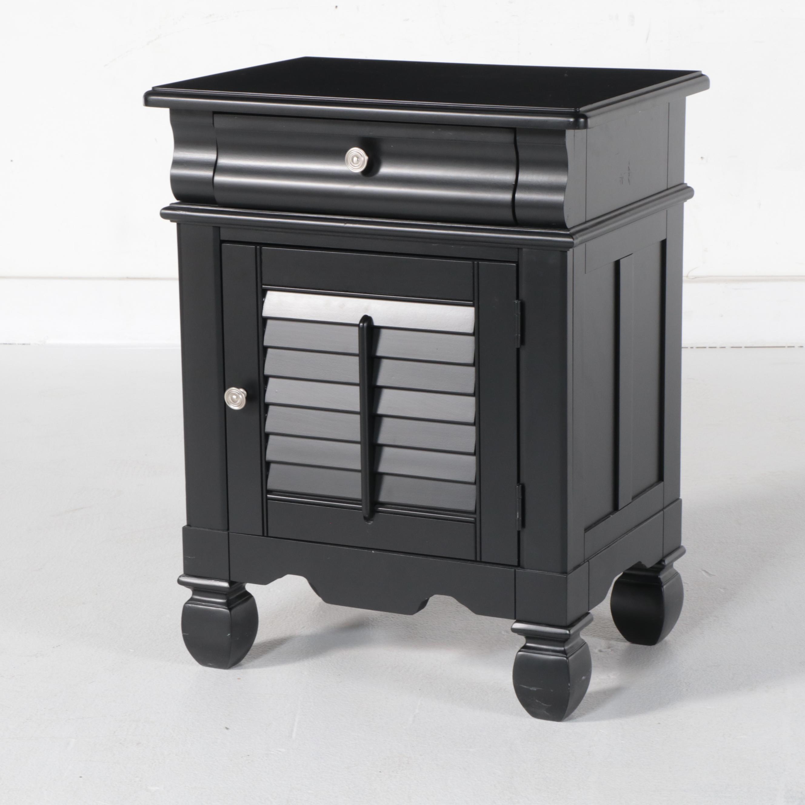 American Signature Black Lacquered Queen Size Bed Frame and Nightstand