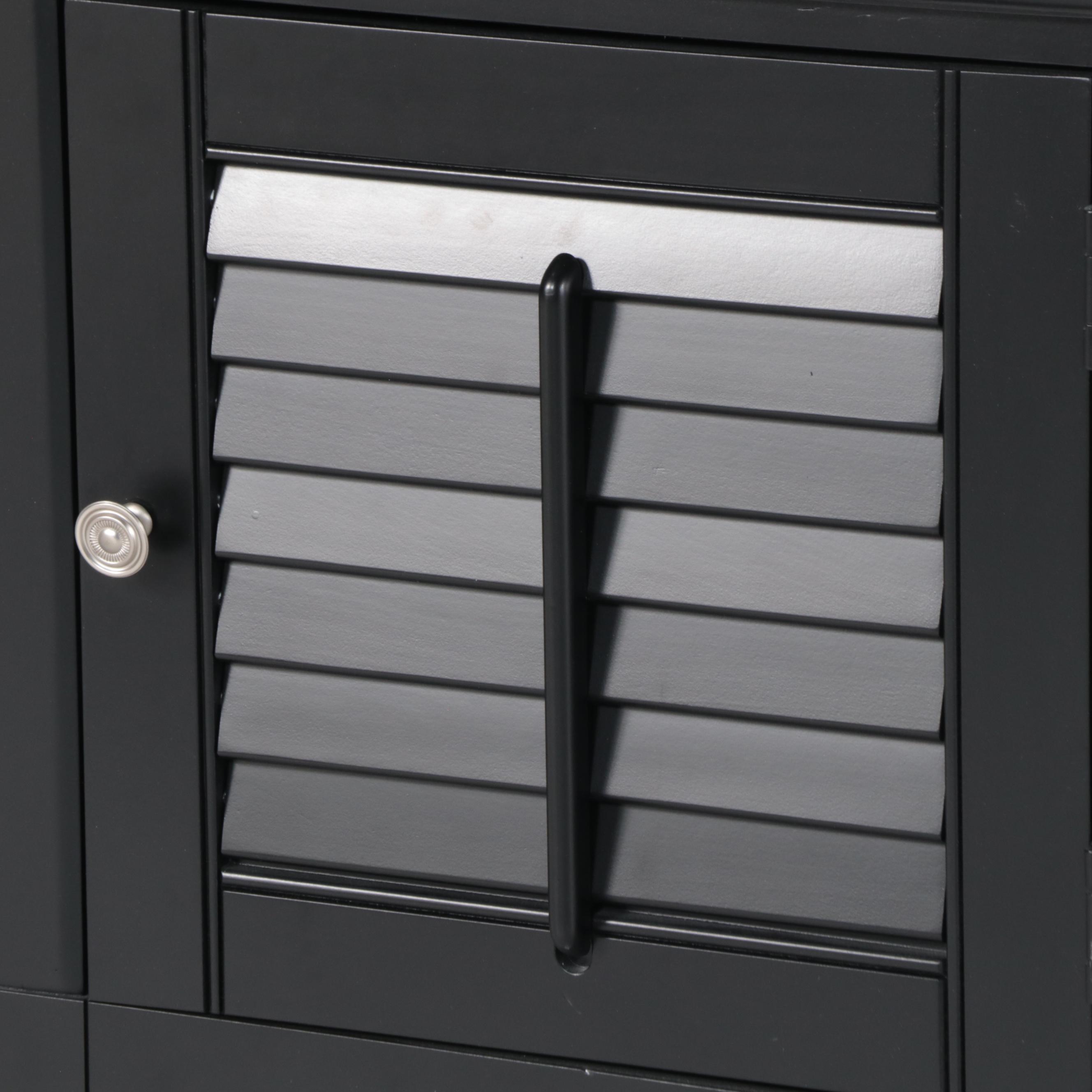 American Signature Black Lacquered Queen Size Bed Frame and Nightstand