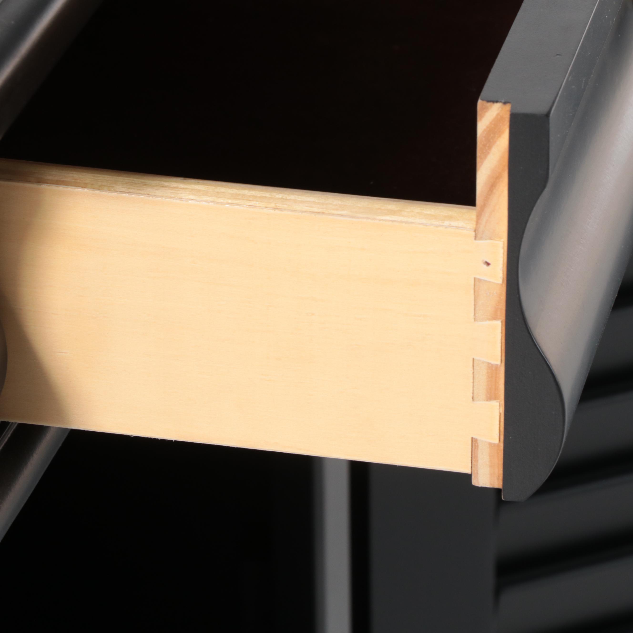 American Signature Black Lacquered Queen Size Bed Frame and Nightstand