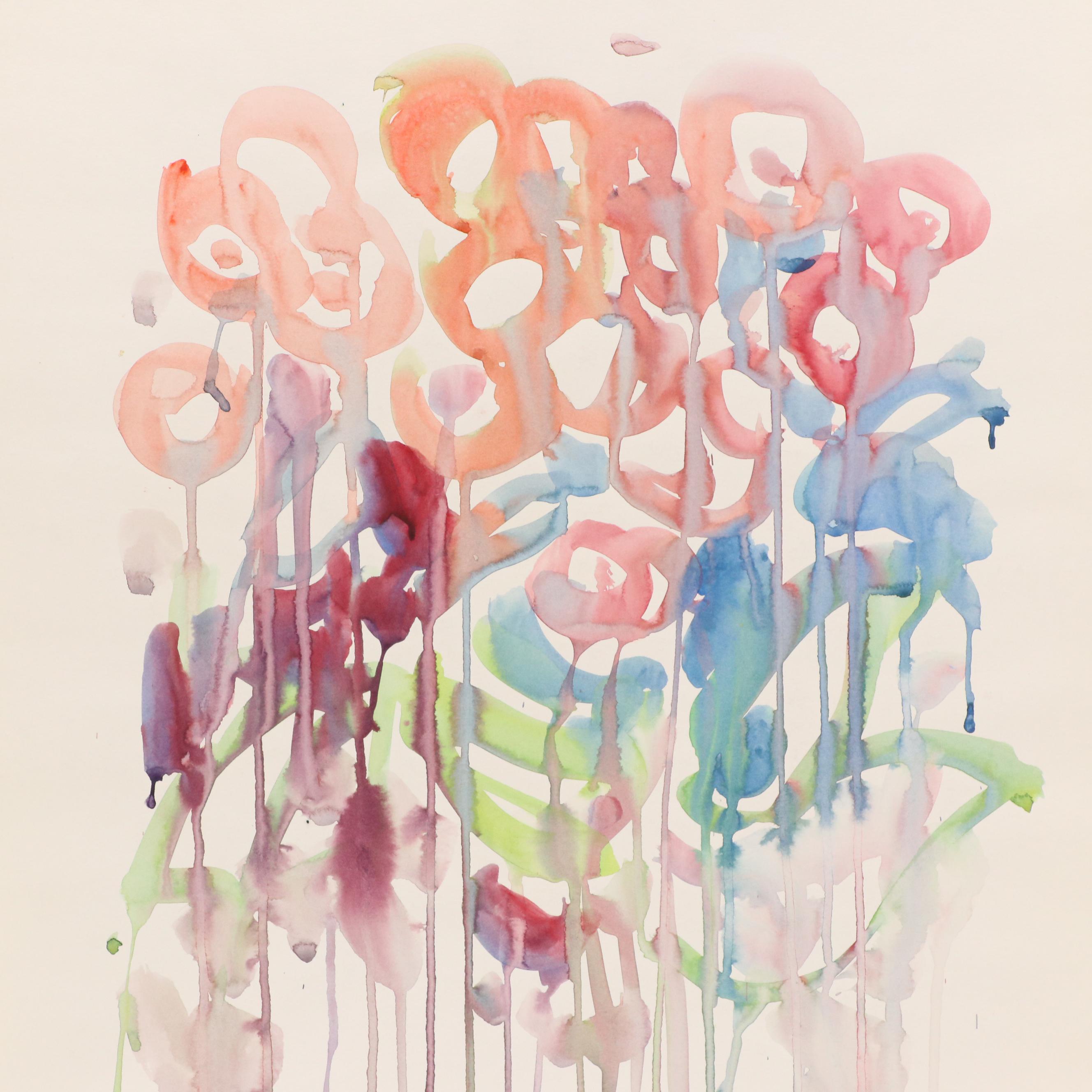 Jack Meanwell Abstract Floral Watercolor Painting, 1992