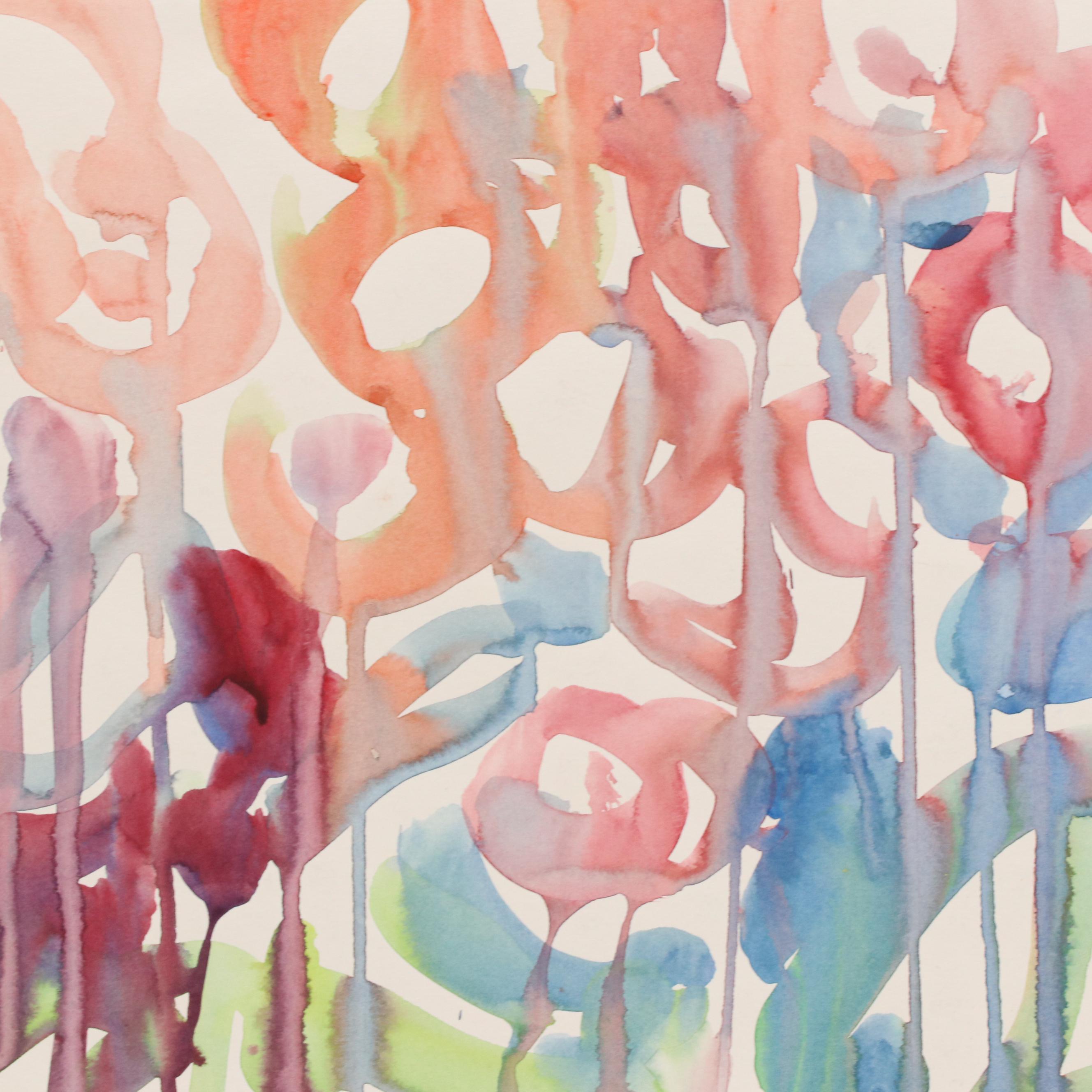 Jack Meanwell Abstract Floral Watercolor Painting, 1992