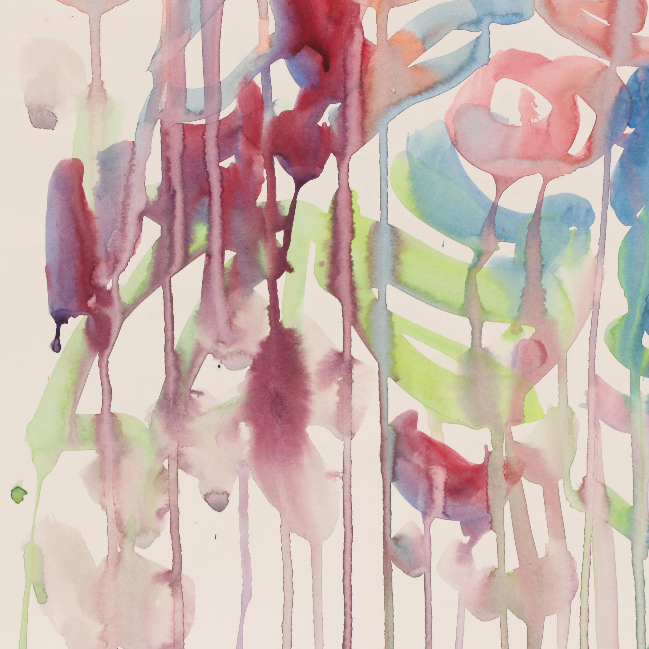Jack Meanwell Abstract Floral Watercolor Painting, 1992