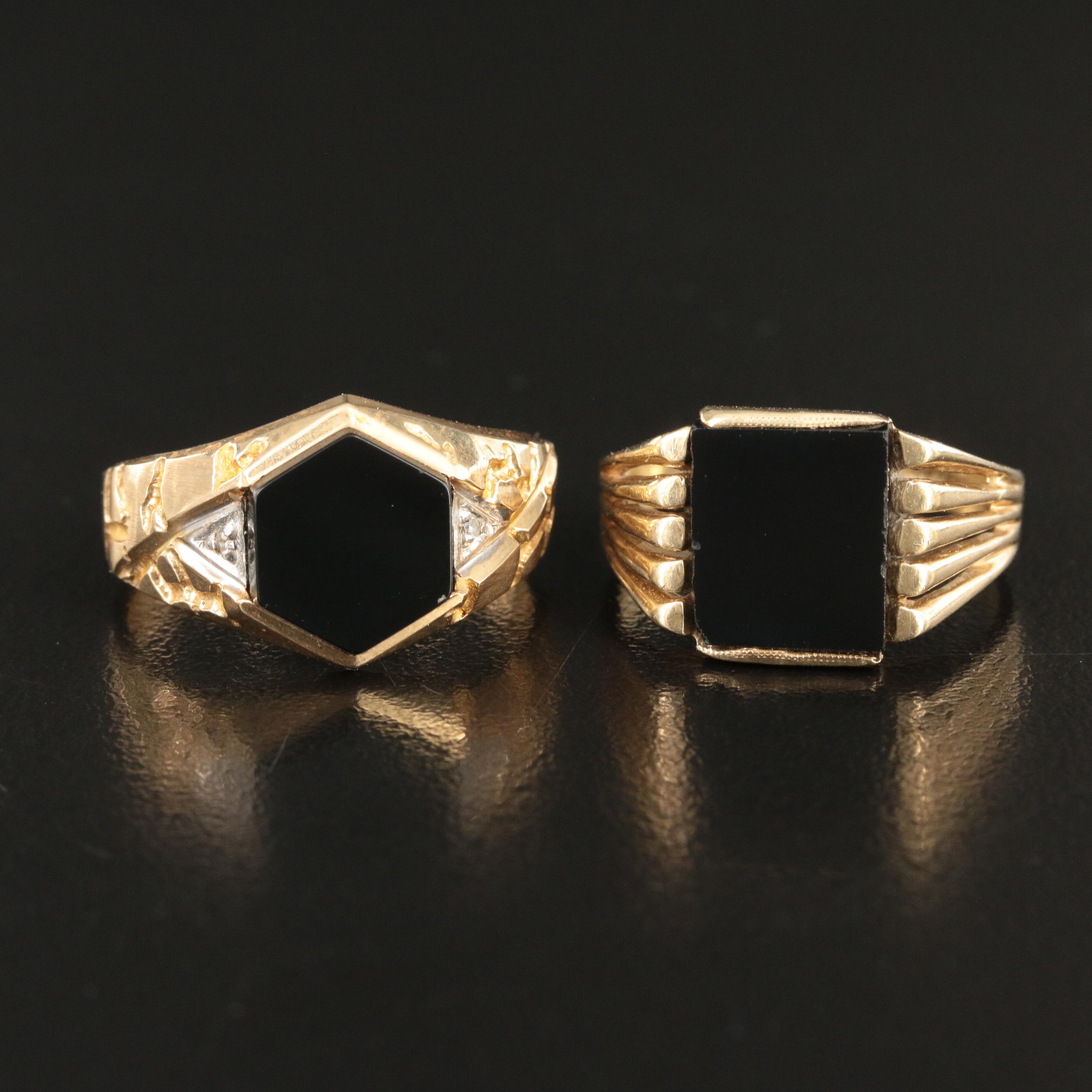 10K Black Onyx Signet Rings Including Diamond Accents