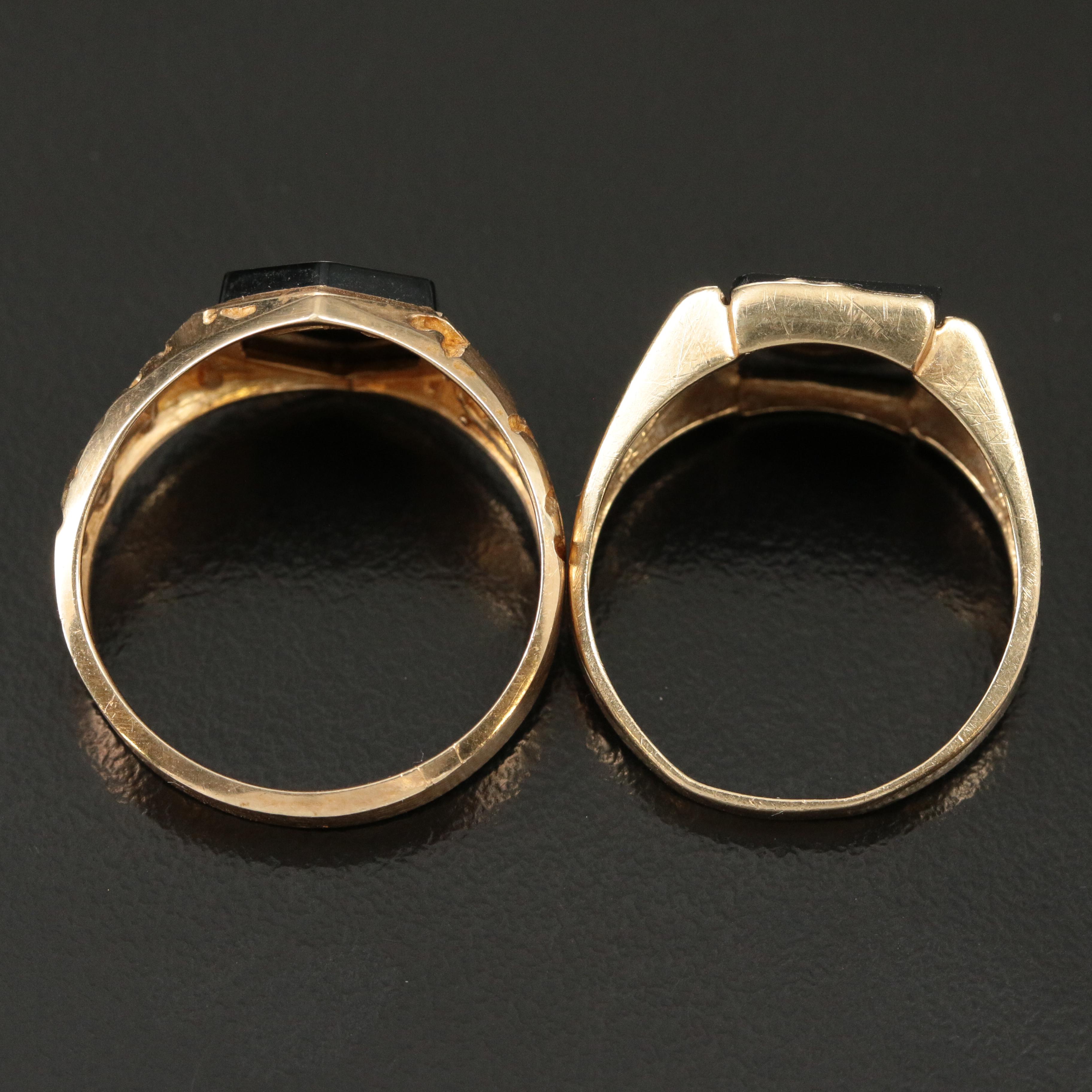 10K Black Onyx Signet Rings Including Diamond Accents