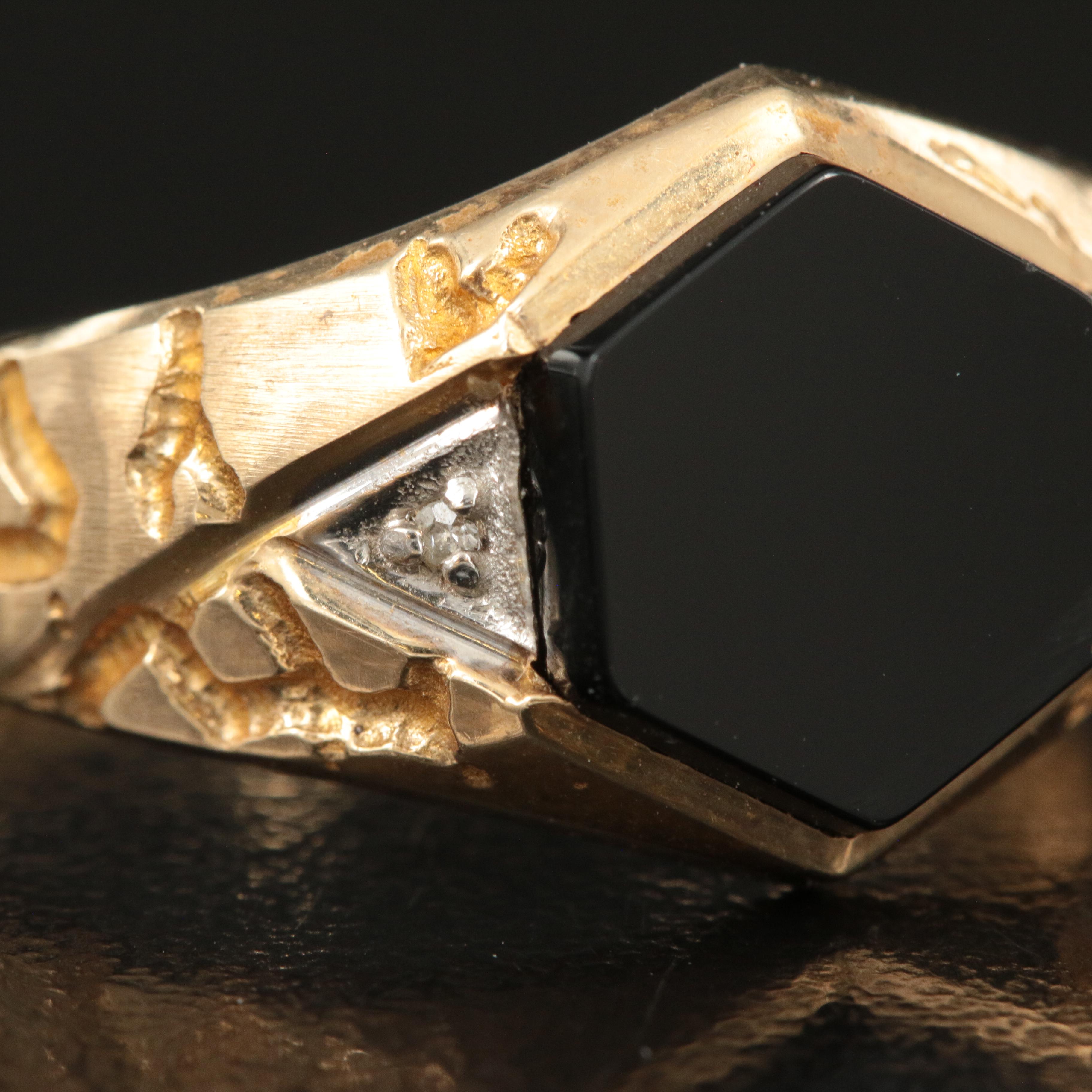 10K Black Onyx Signet Rings Including Diamond Accents