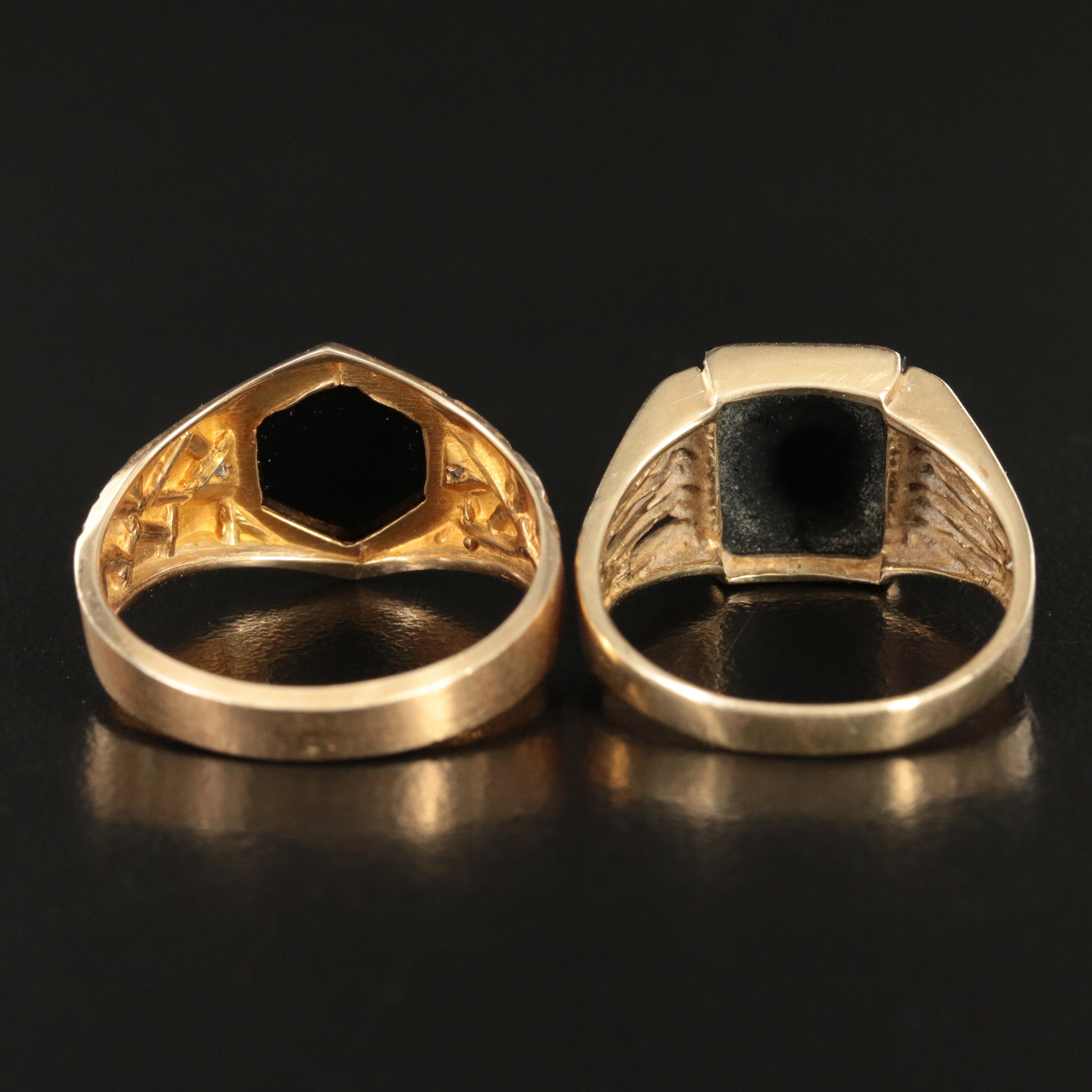 10K Black Onyx Signet Rings Including Diamond Accents