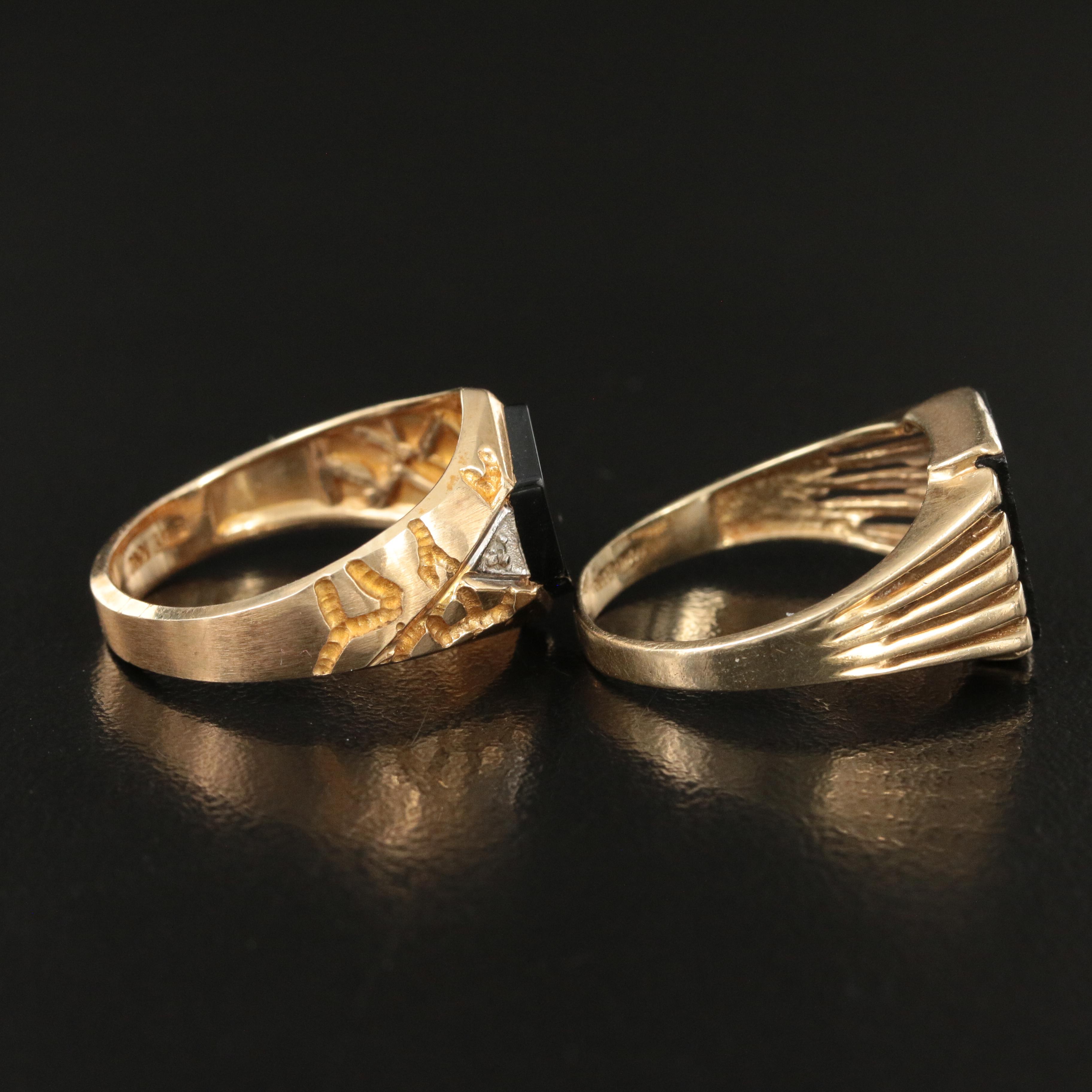 10K Black Onyx Signet Rings Including Diamond Accents