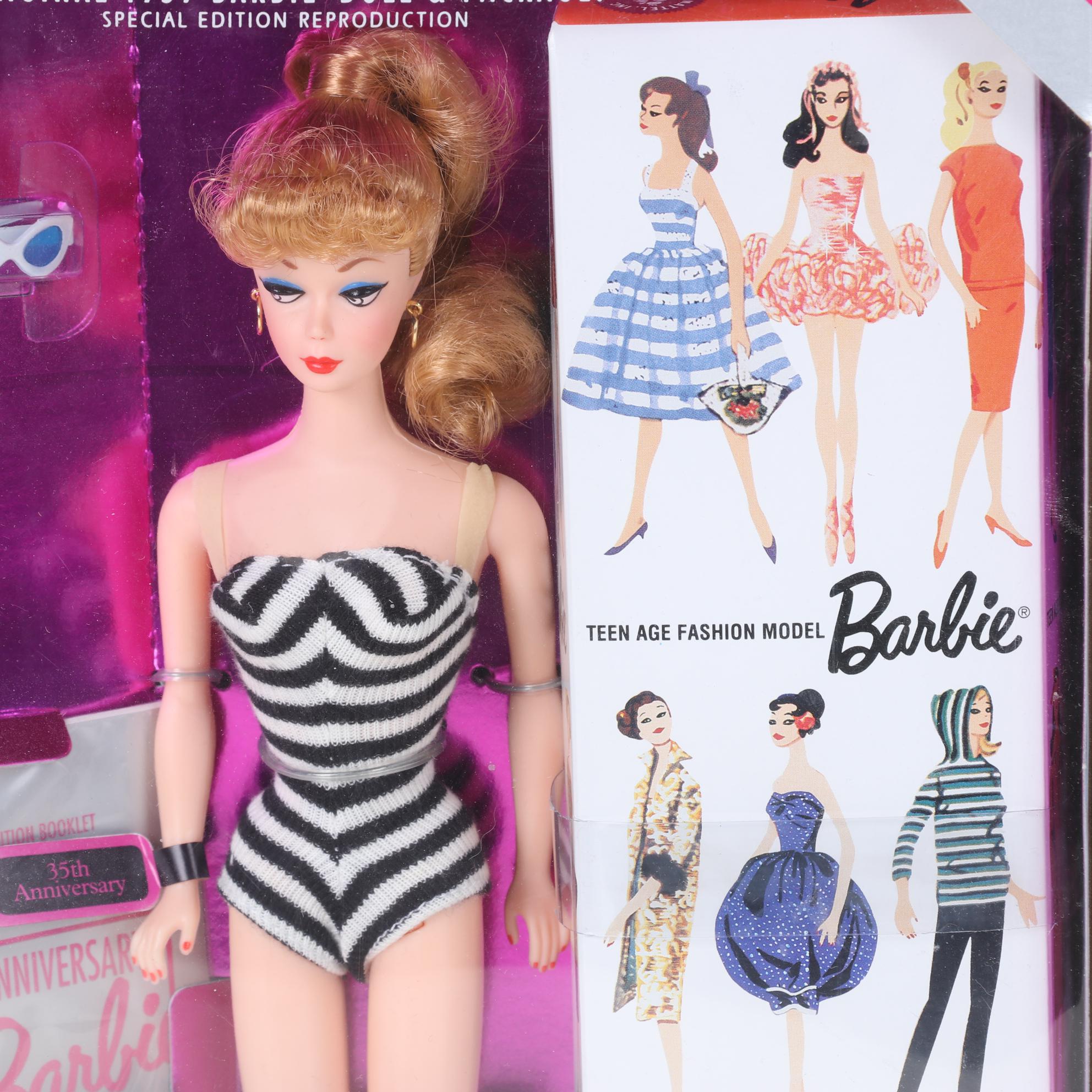 Reproduction Collector's Editions Barbies in Boxes With Accessories, 1990s