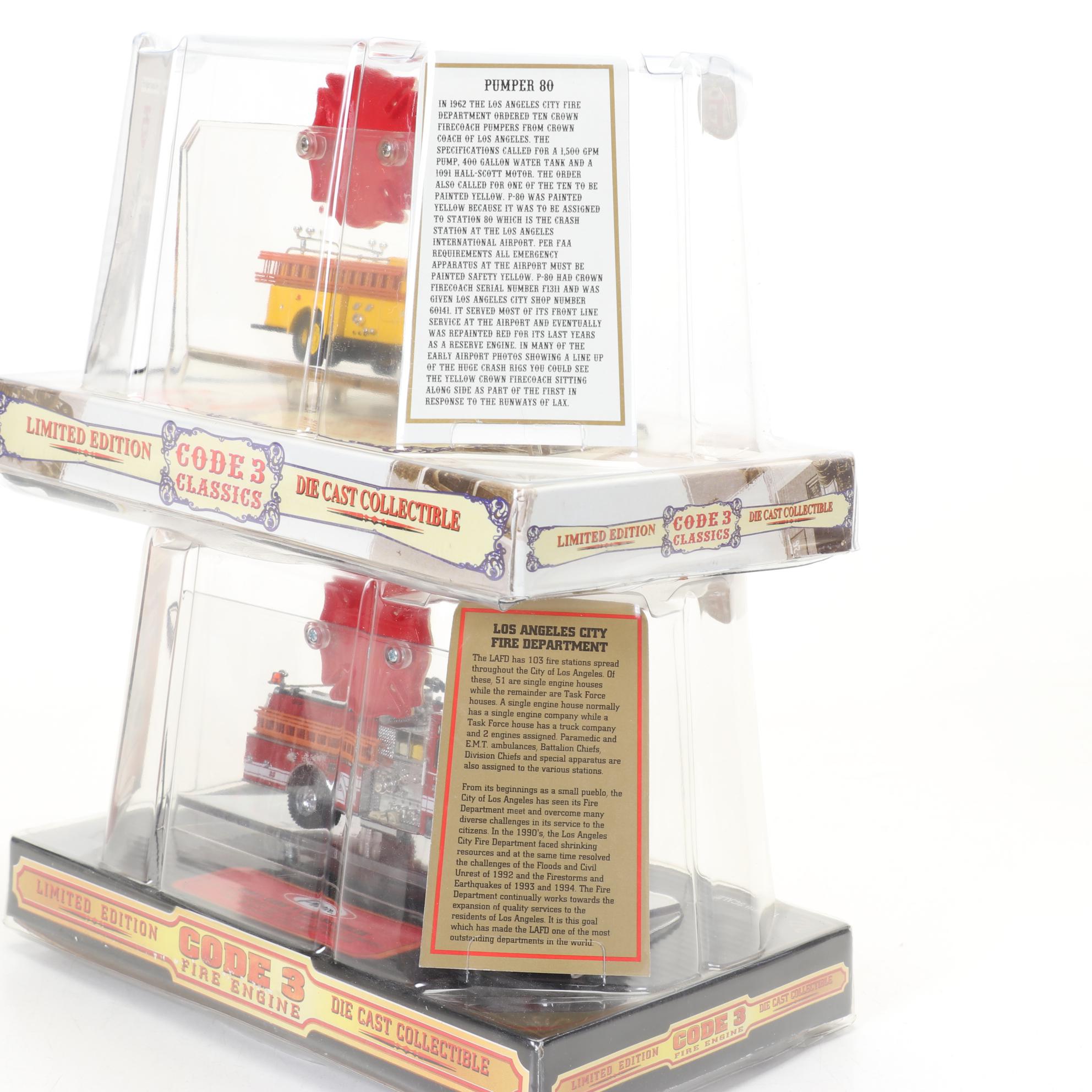 Six Code 3 Limited Edition Die Cast 1/64 Scale Fire Trucks, 21st Century