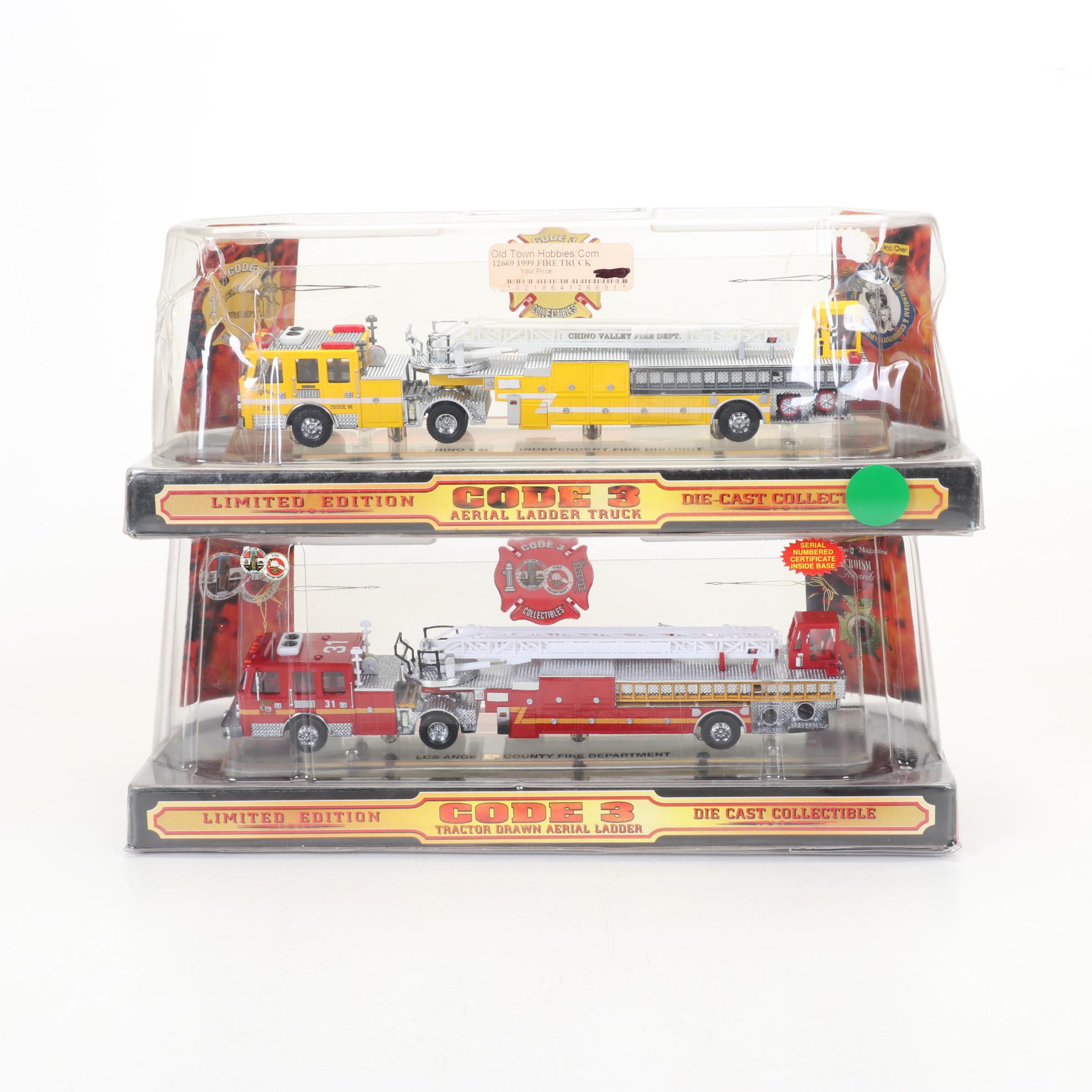 Six Code 3 Limited Edition Die Cast 1/64 Scale Fire Trucks, 21st Century