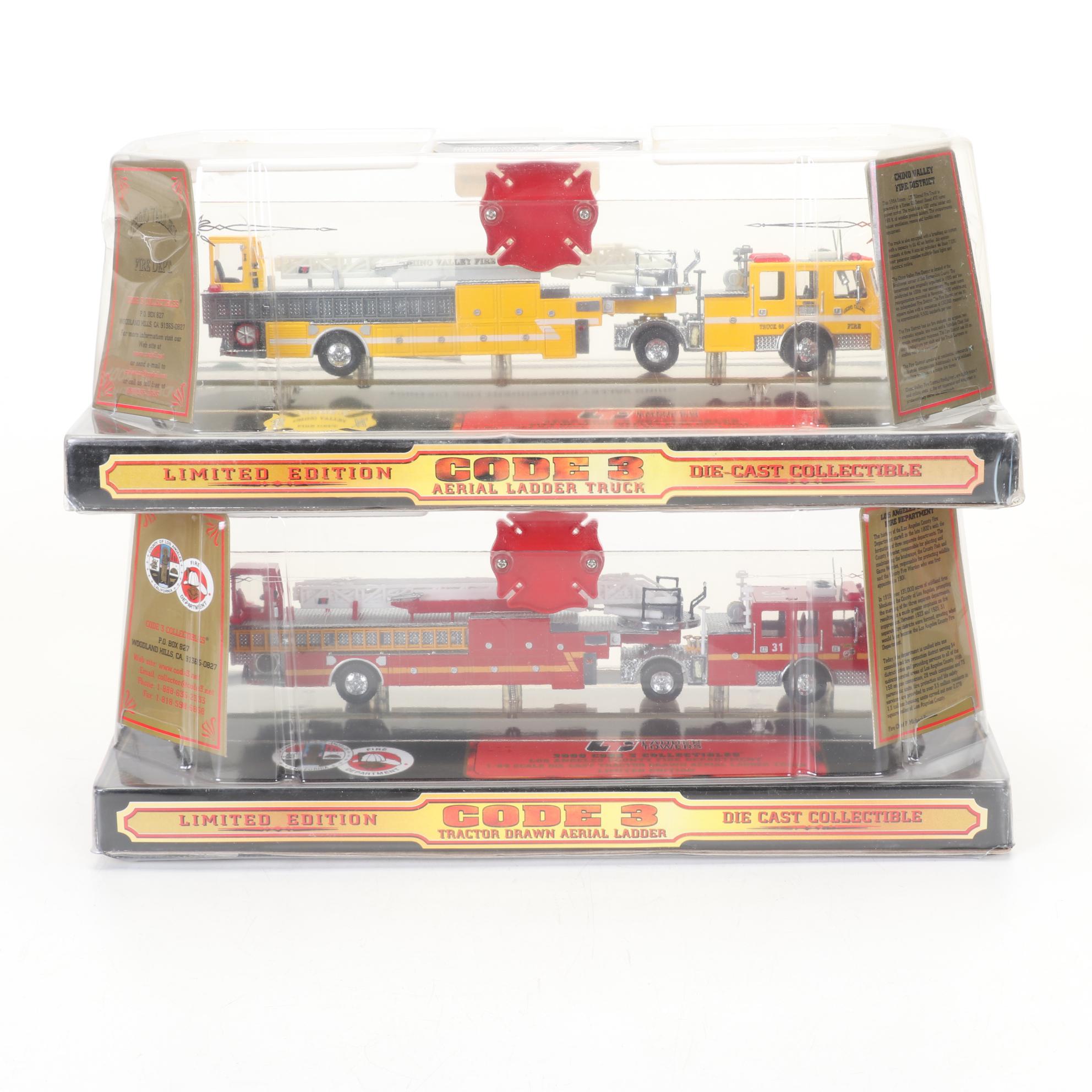 Six Code 3 Limited Edition Die Cast 1/64 Scale Fire Trucks, 21st Century