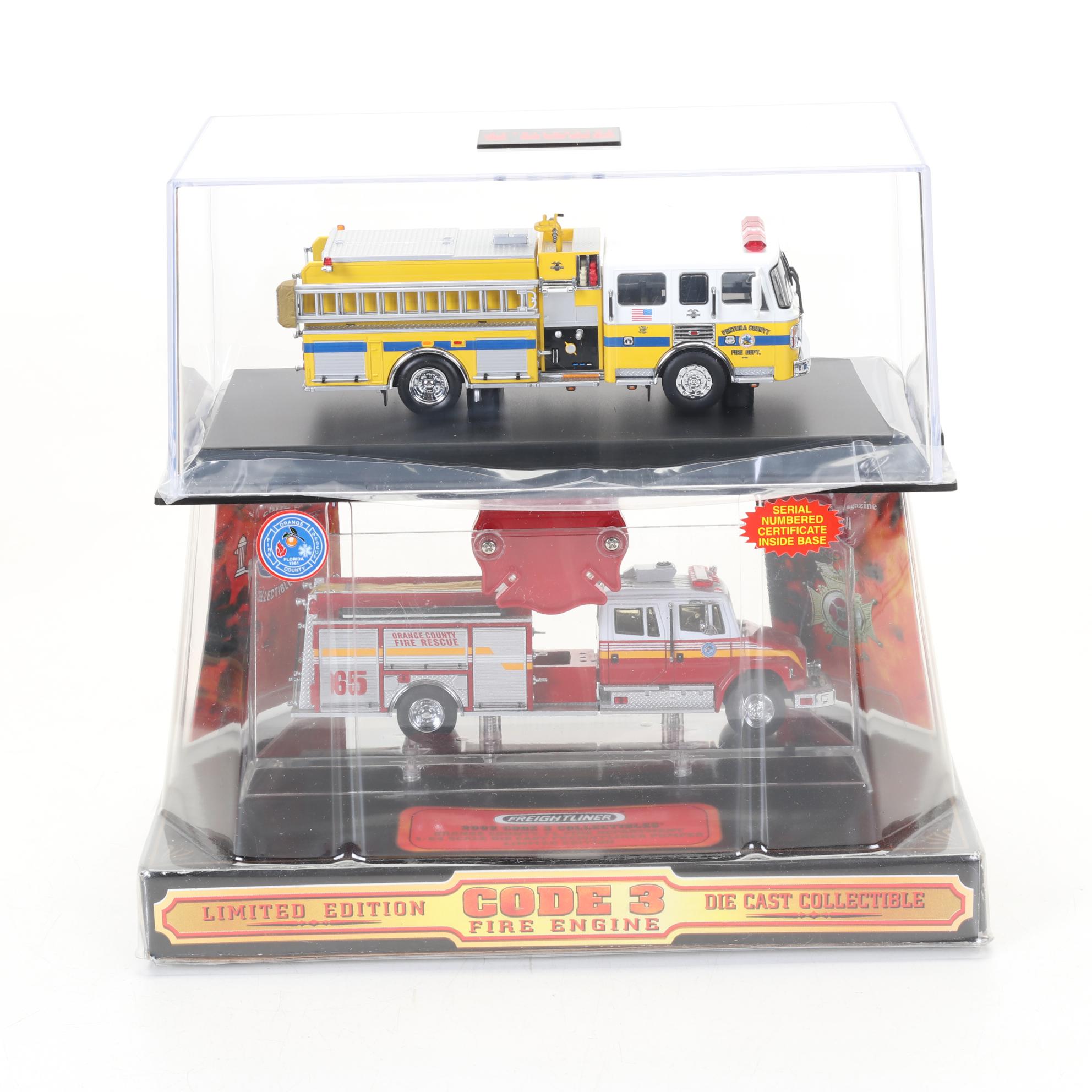 Six Code 3 Limited Edition Die Cast 1/64 Scale Fire Trucks, 21st Century