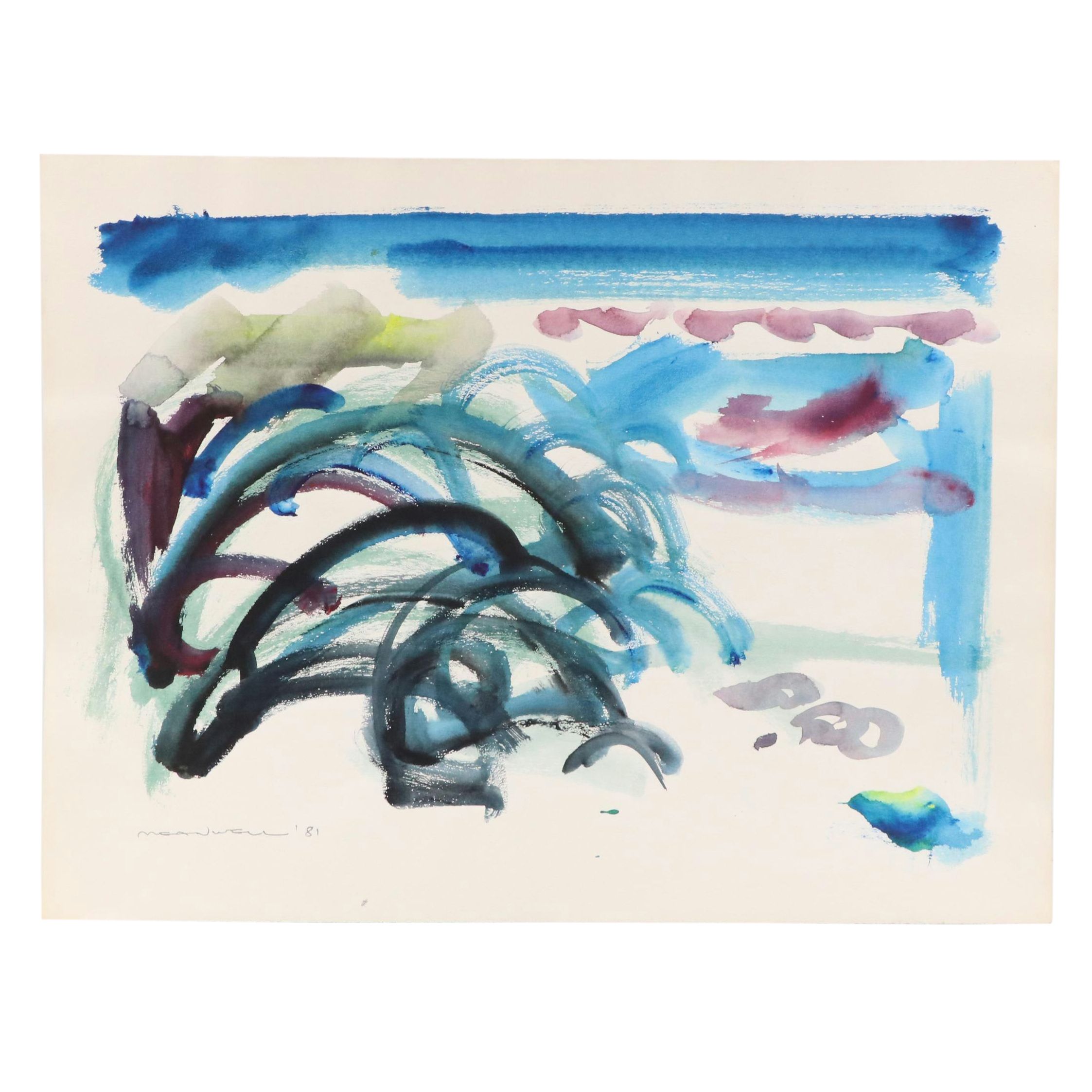 Jack Meanwell Modern Abstract Watercolor Painting, 1981