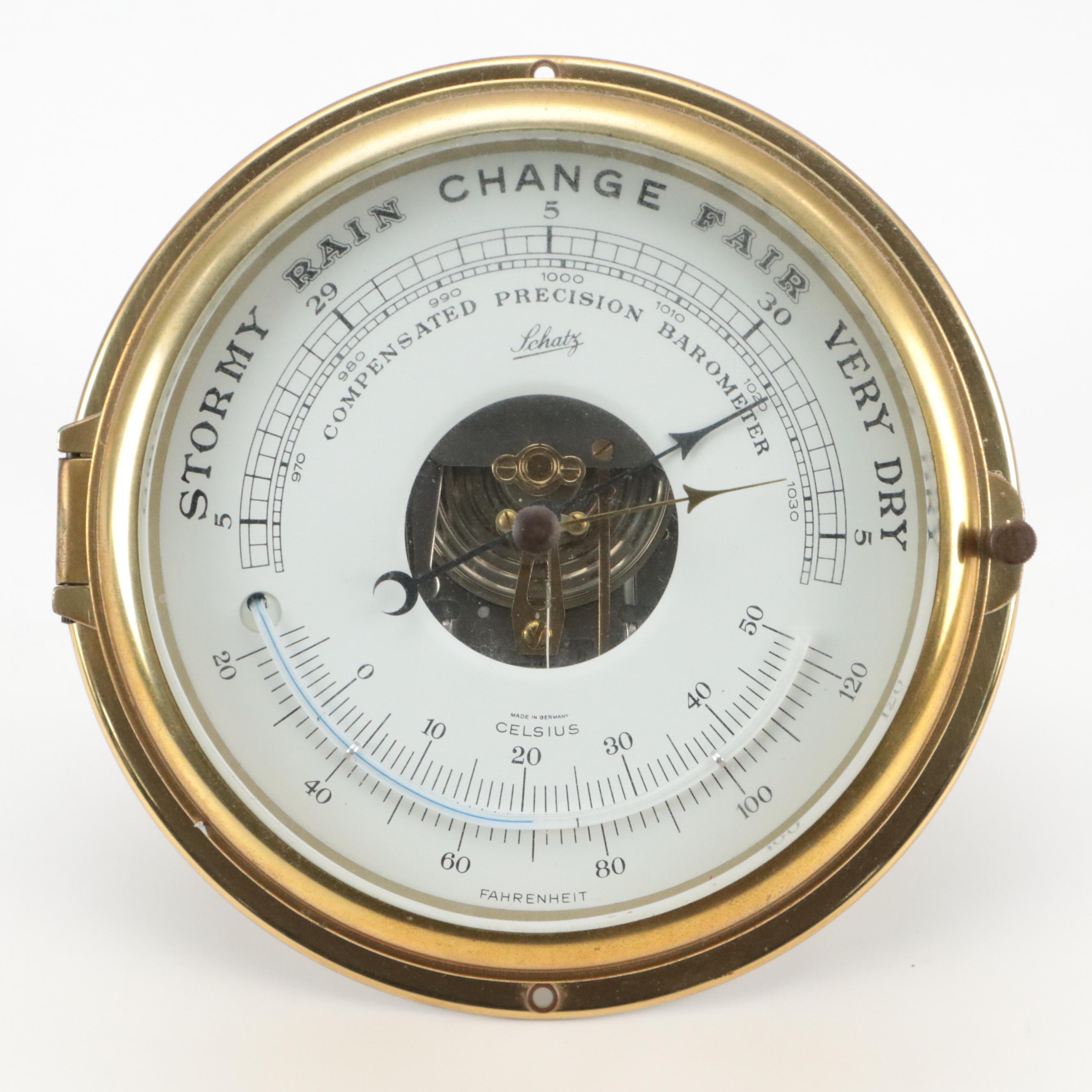 Schatz Brass Wall Mount Combination Thermometer-Barometer