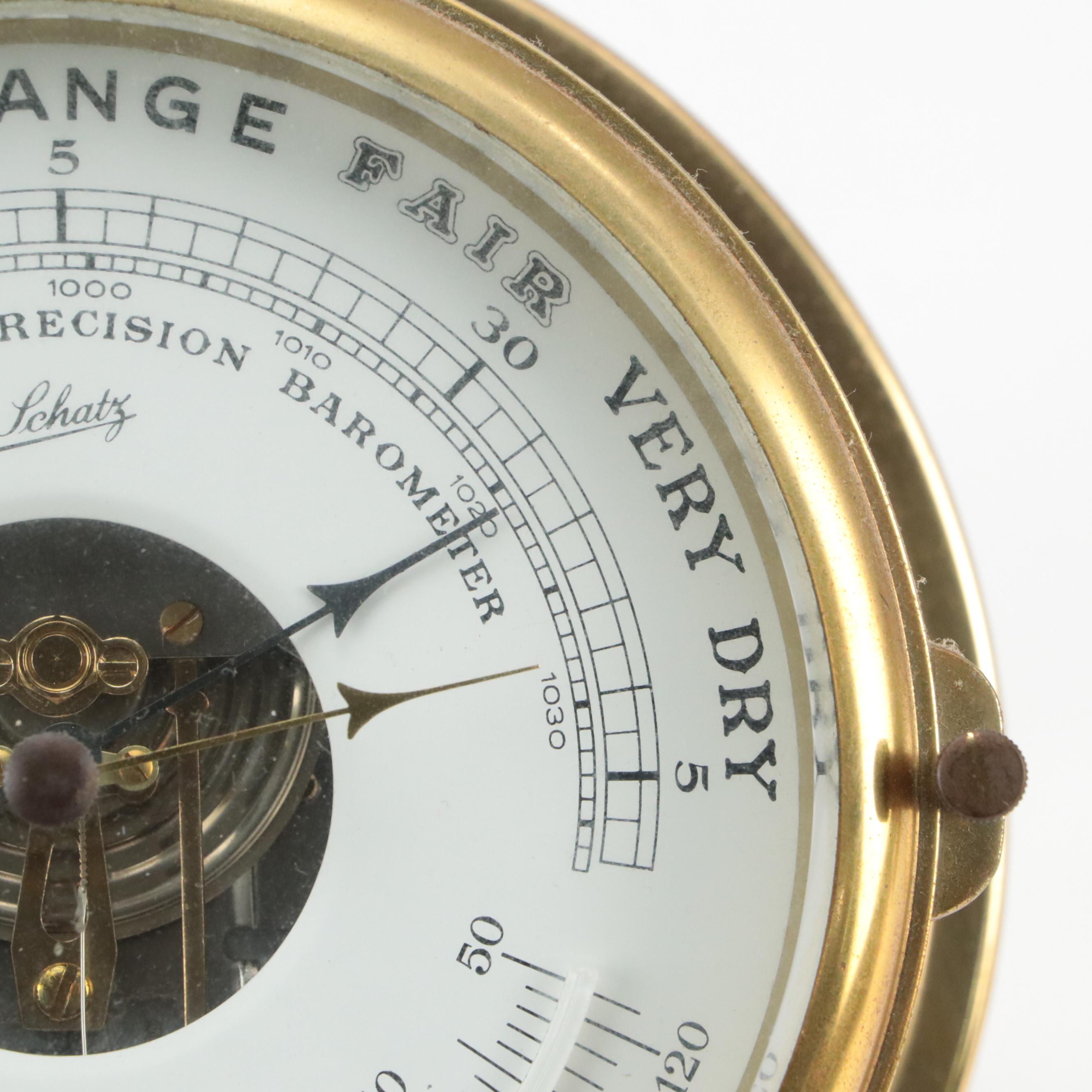 Schatz Brass Wall Mount Combination Thermometer-Barometer