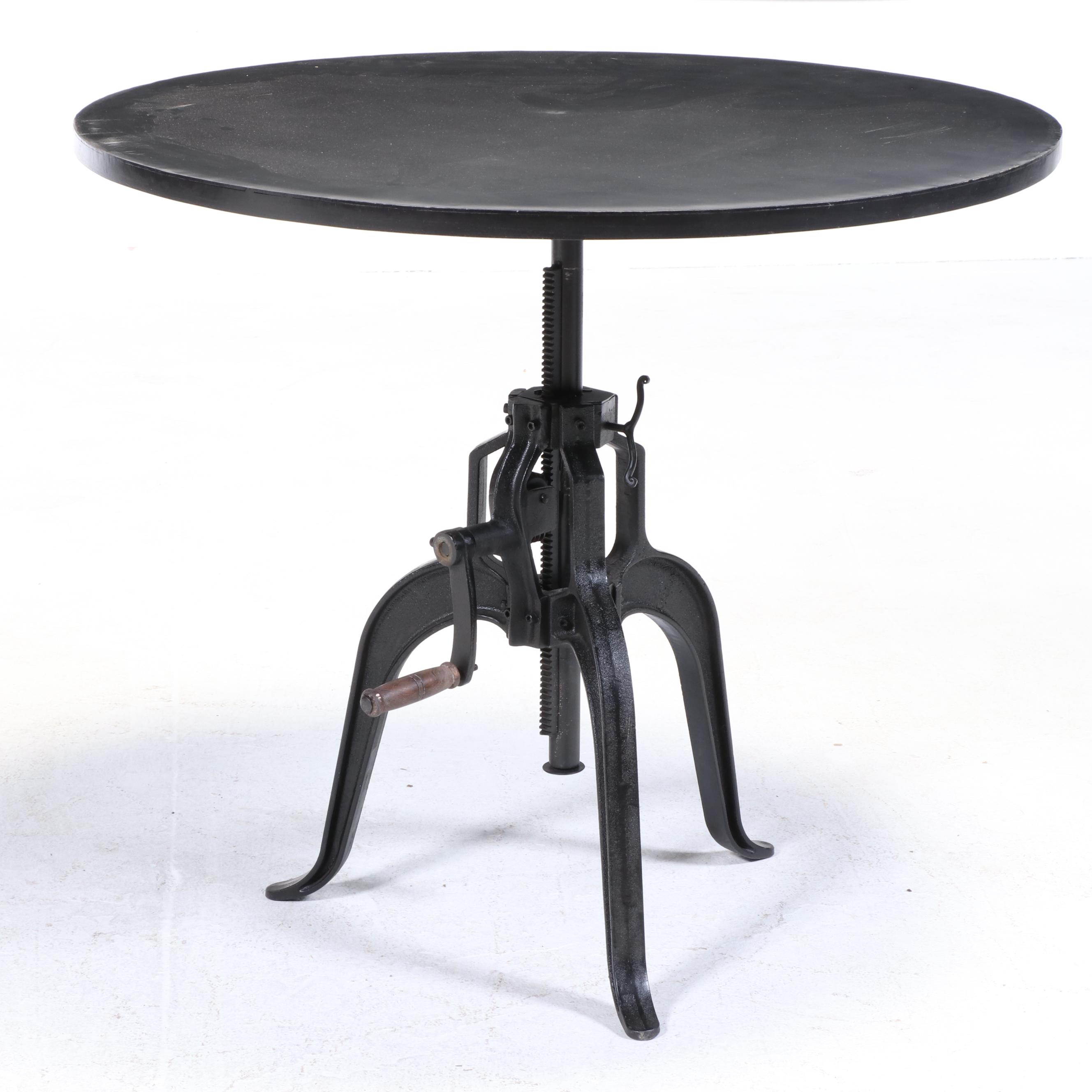 Industrial Style Black Powder-Coated Iron Adjustable-Height Crank Dining Table