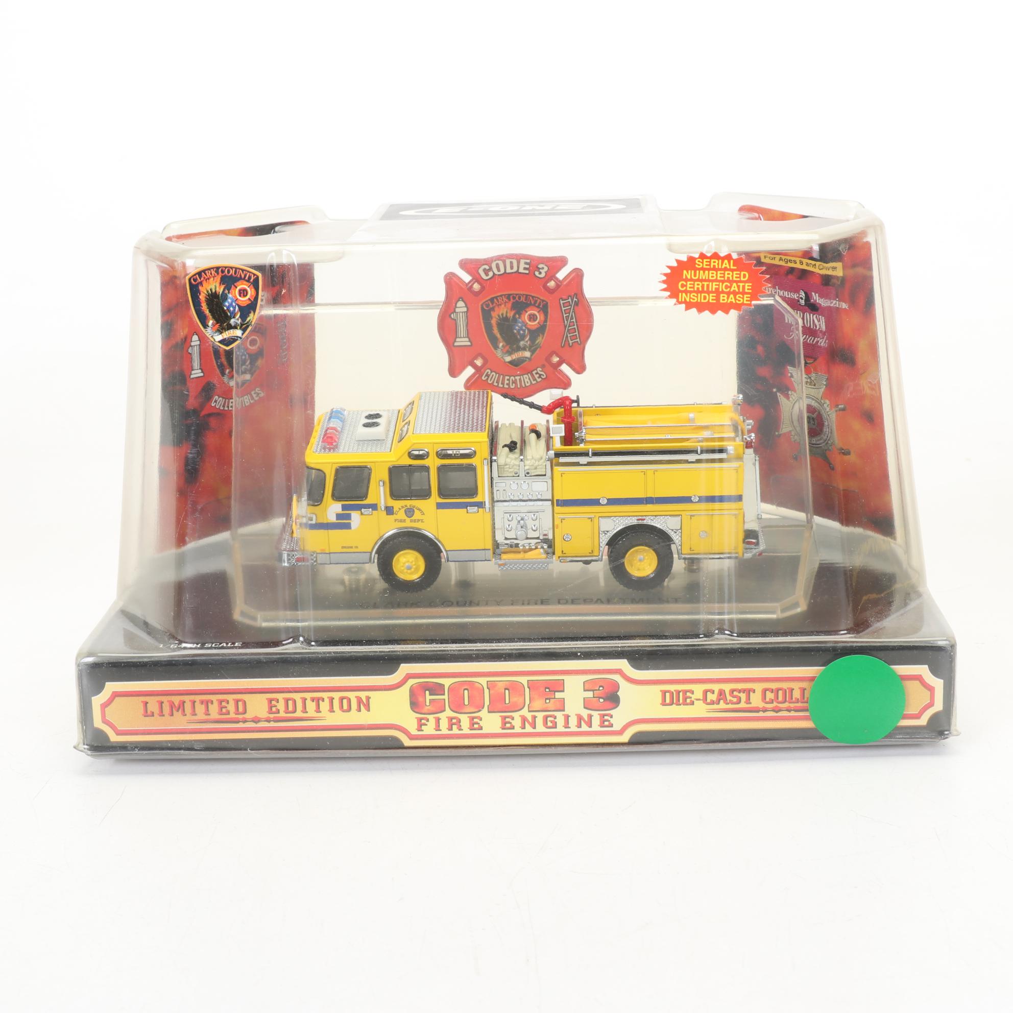 Four Code 3 Limited Edition Die Cast 1/64 Scale Fire Trucks, 21st Century