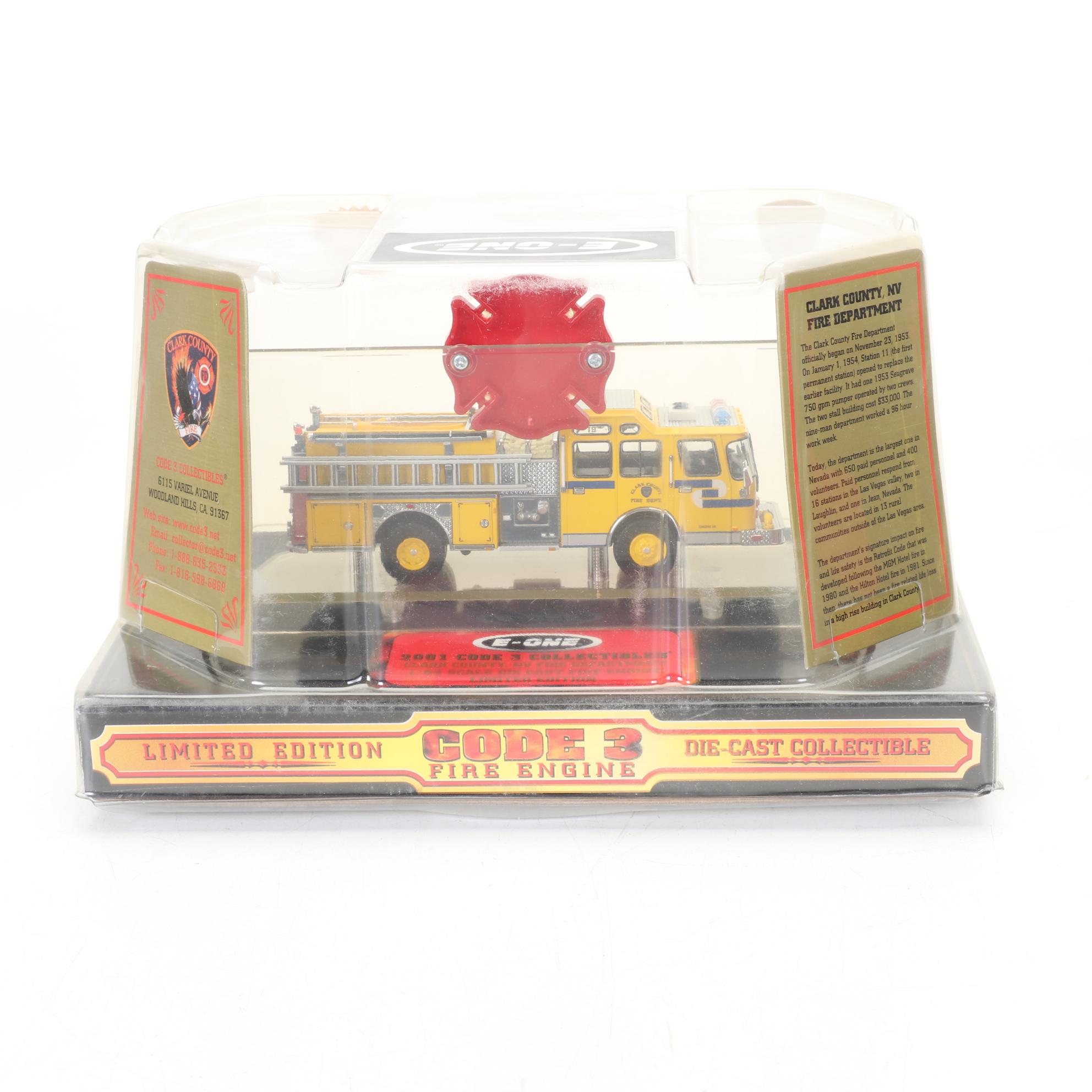 Four Code 3 Limited Edition Die Cast 1/64 Scale Fire Trucks, 21st Century