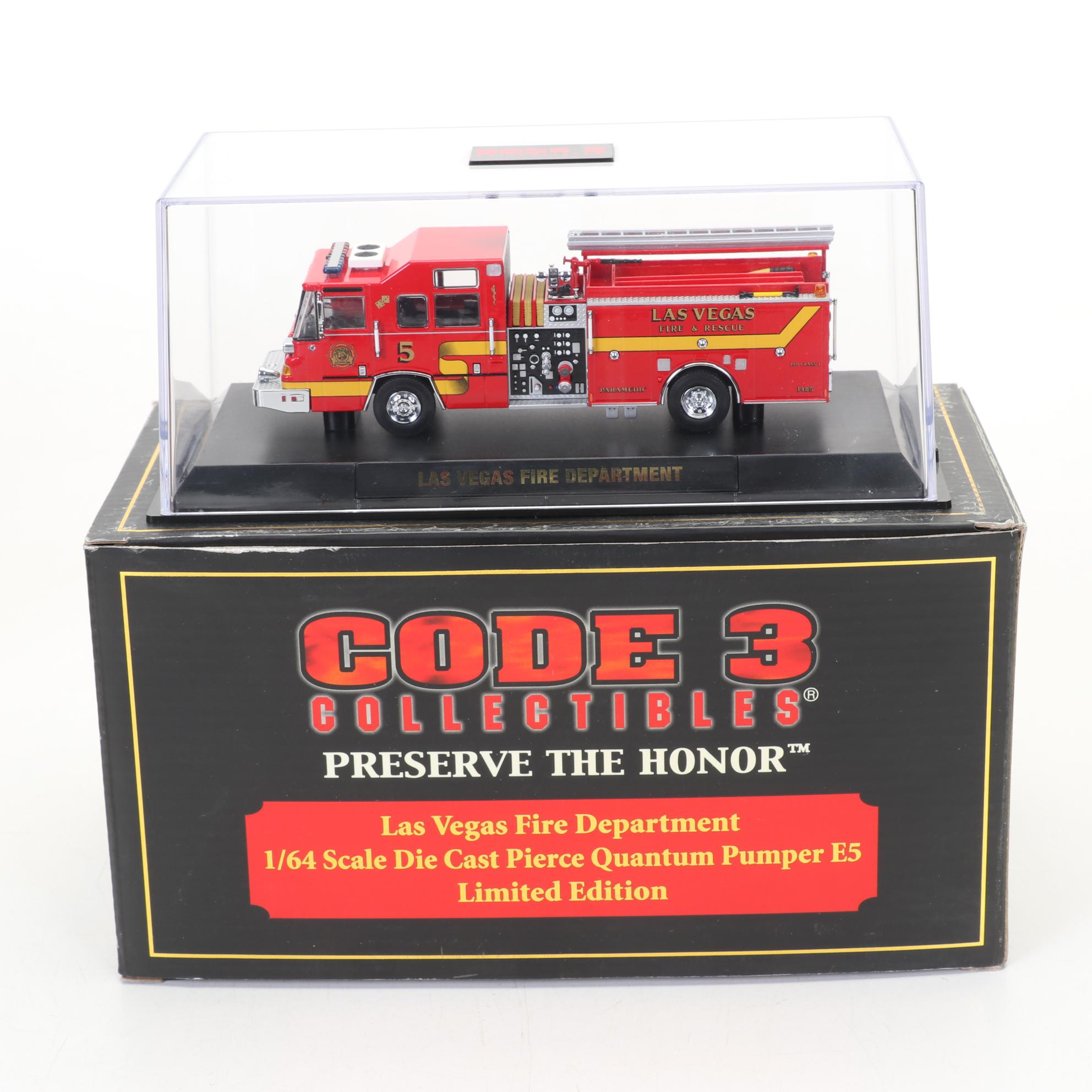 Four Code 3 Limited Edition Die Cast 1/64 Scale Fire Trucks, 21st Century