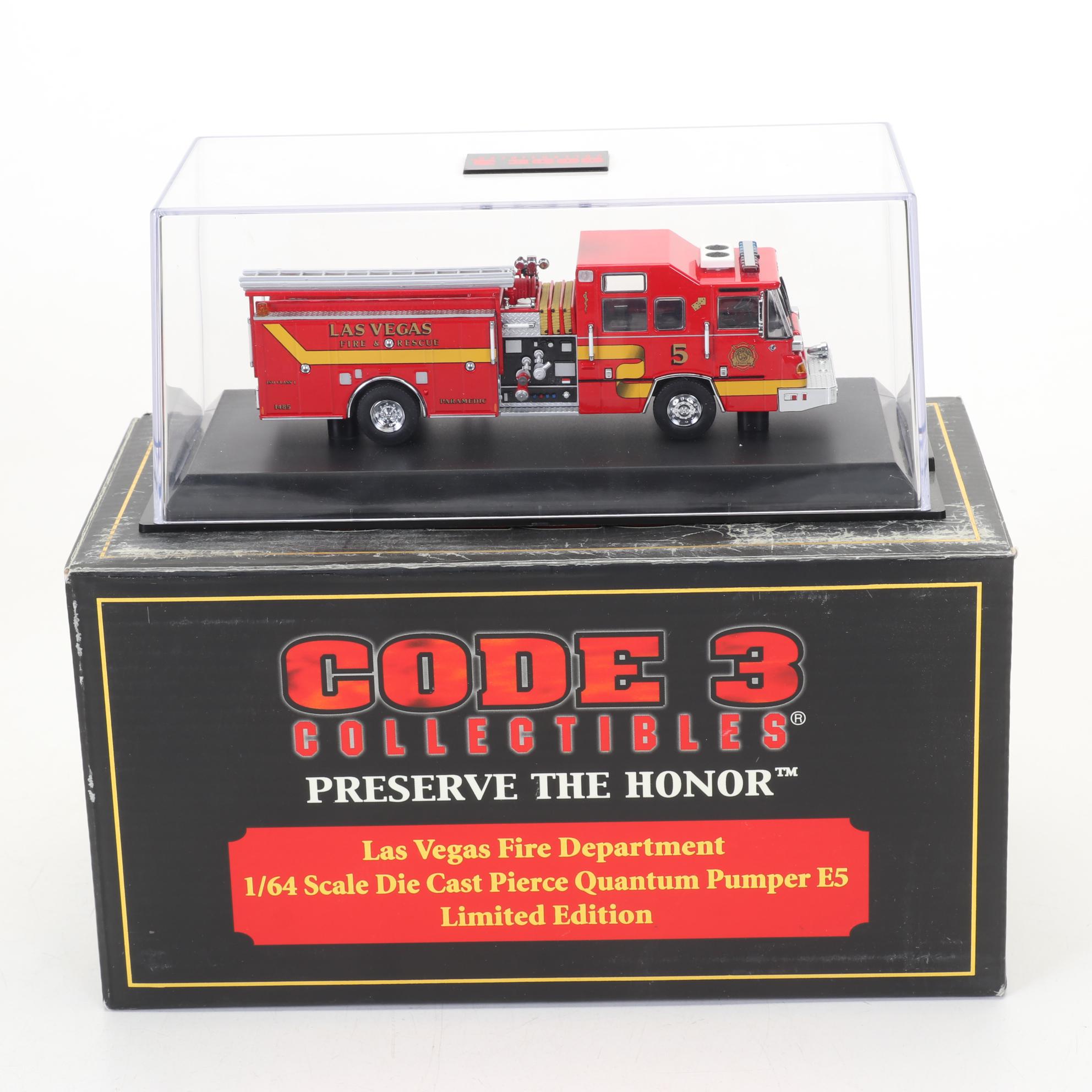 Four Code 3 Limited Edition Die Cast 1/64 Scale Fire Trucks, 21st Century