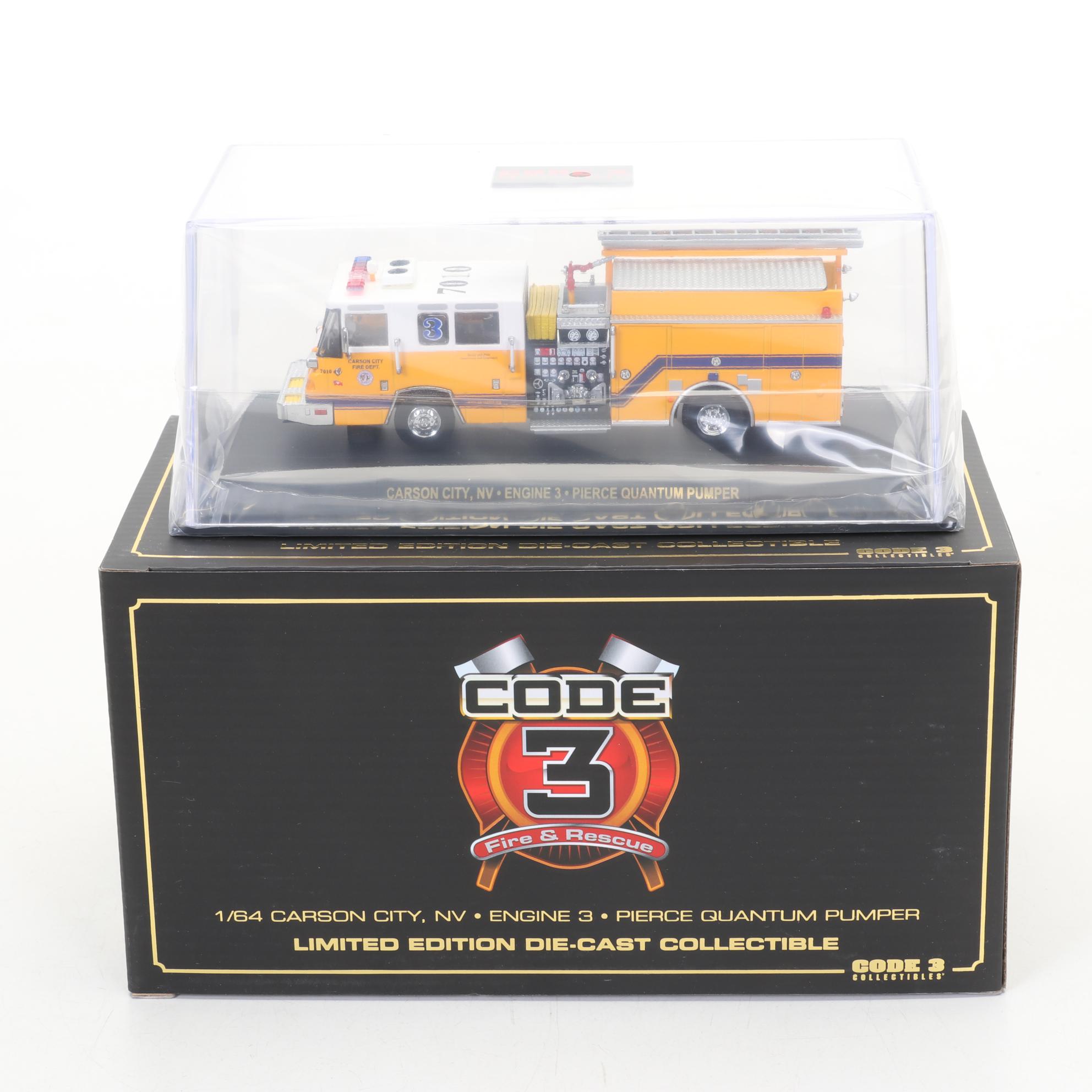 Four Code 3 Limited Edition Die Cast 1/64 Scale Fire Trucks, 21st Century