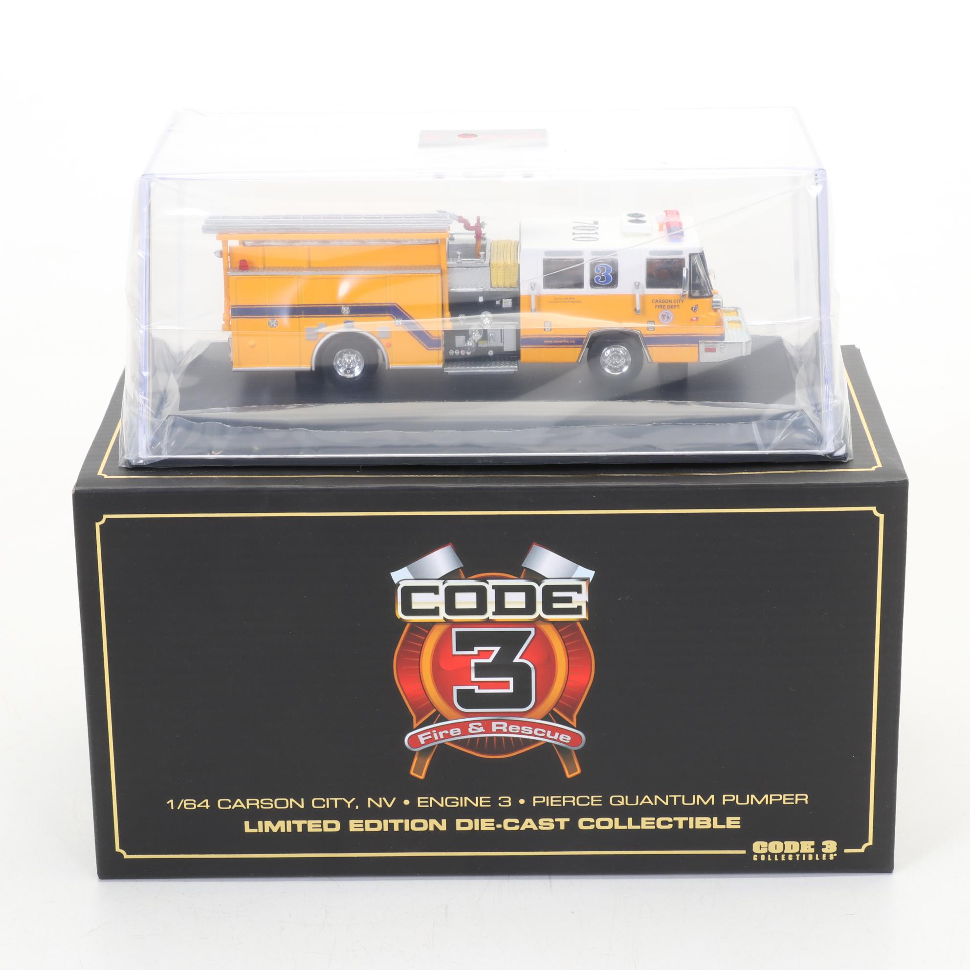 Four Code 3 Limited Edition Die Cast 1/64 Scale Fire Trucks, 21st Century