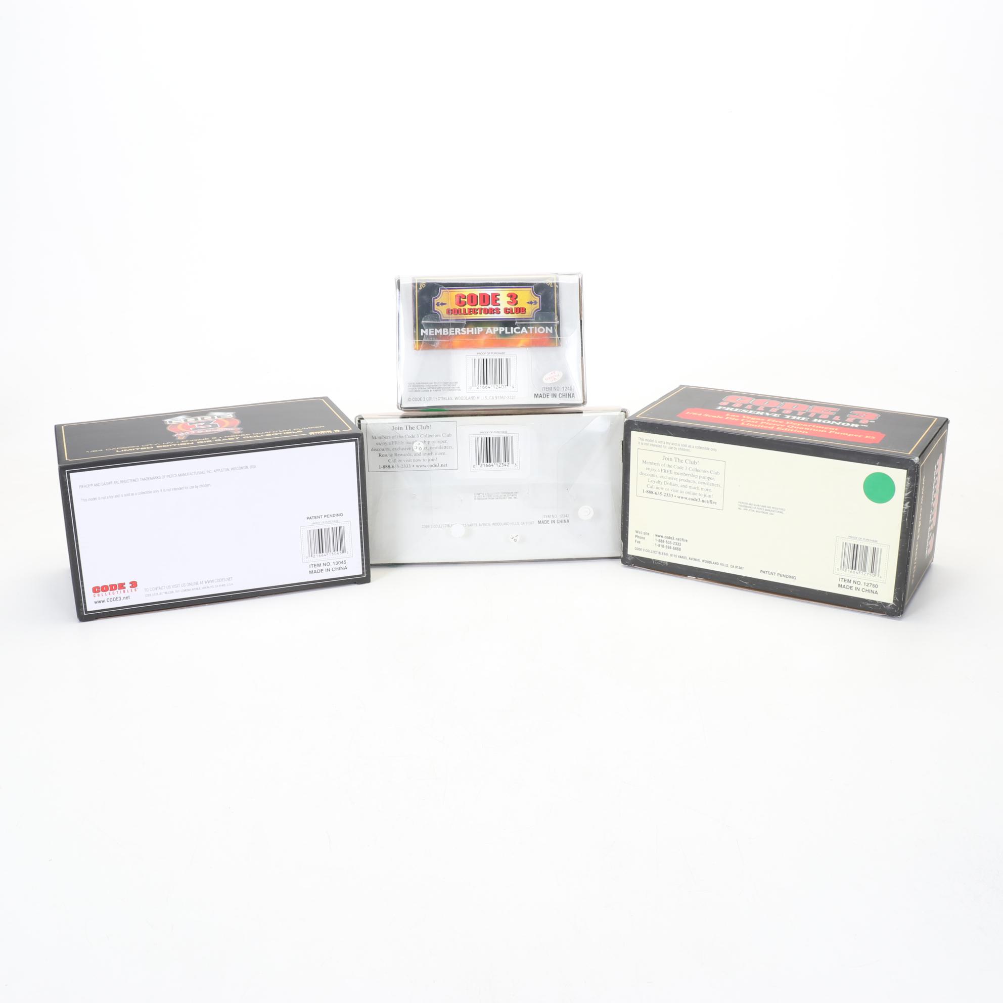 Four Code 3 Limited Edition Die Cast 1/64 Scale Fire Trucks, 21st Century