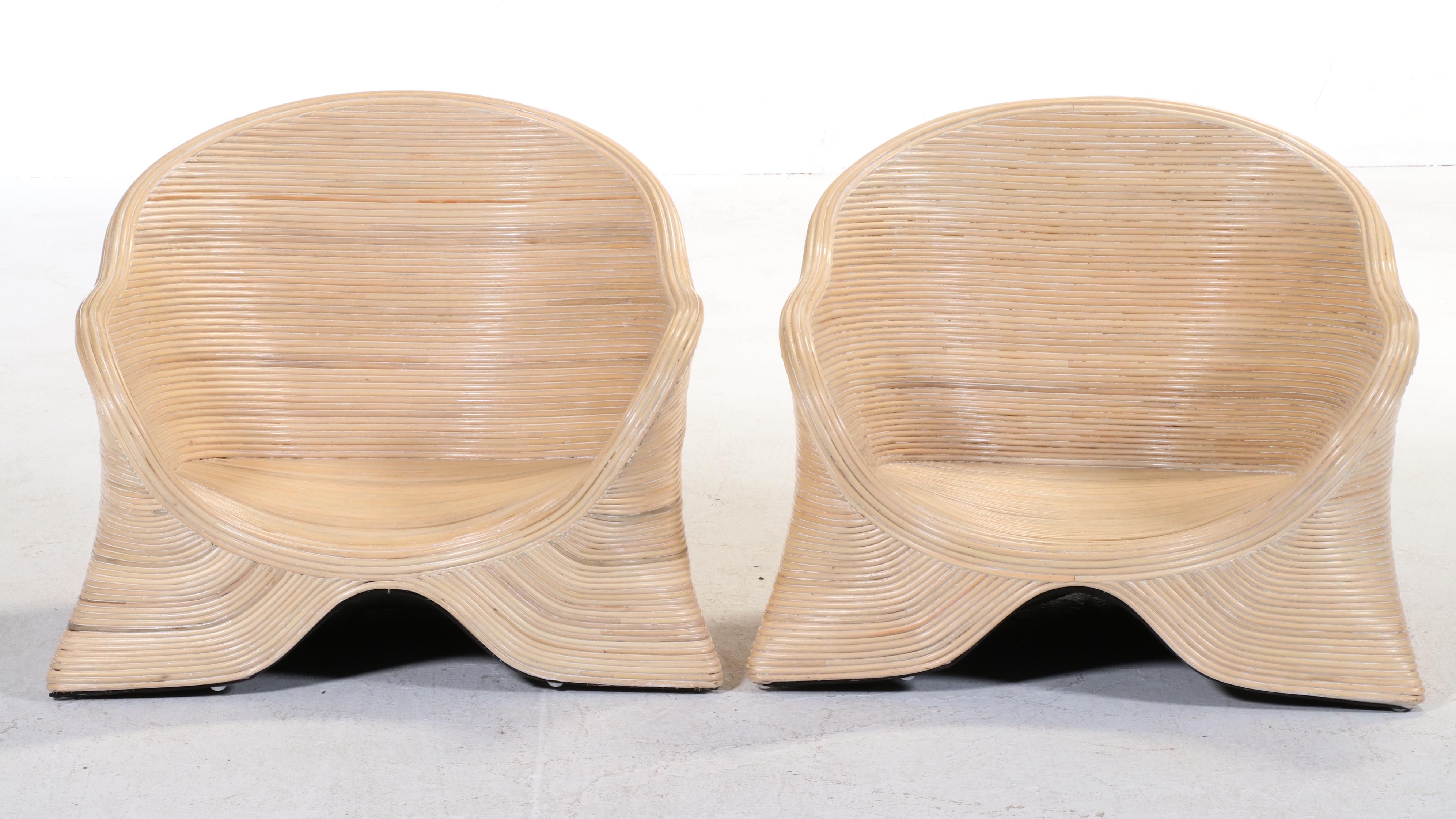 Pair of Modernist Style Rattan Low Chairs