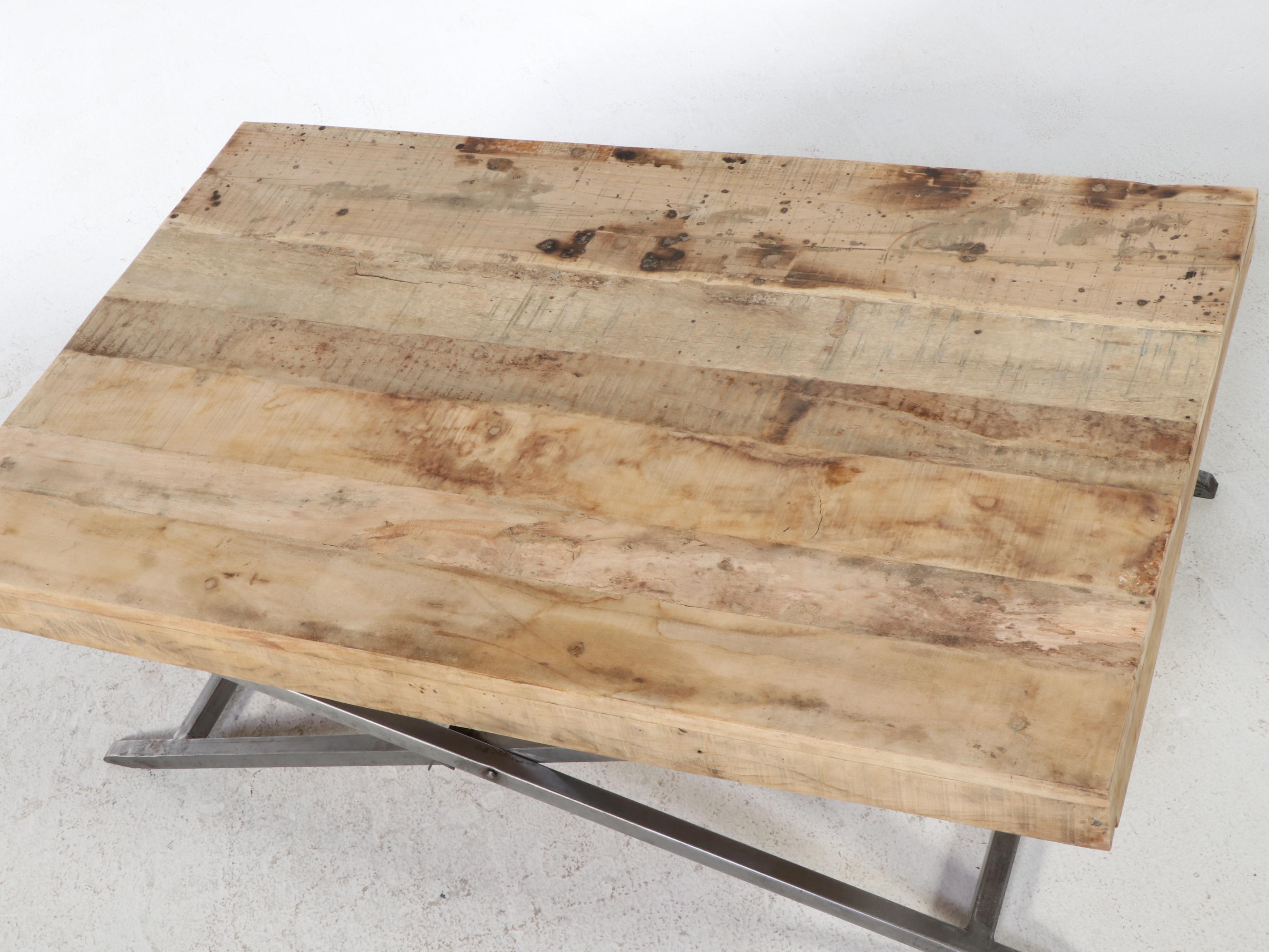 Industrial Style Hardwood and Brushed Metal Folding Coffee Table