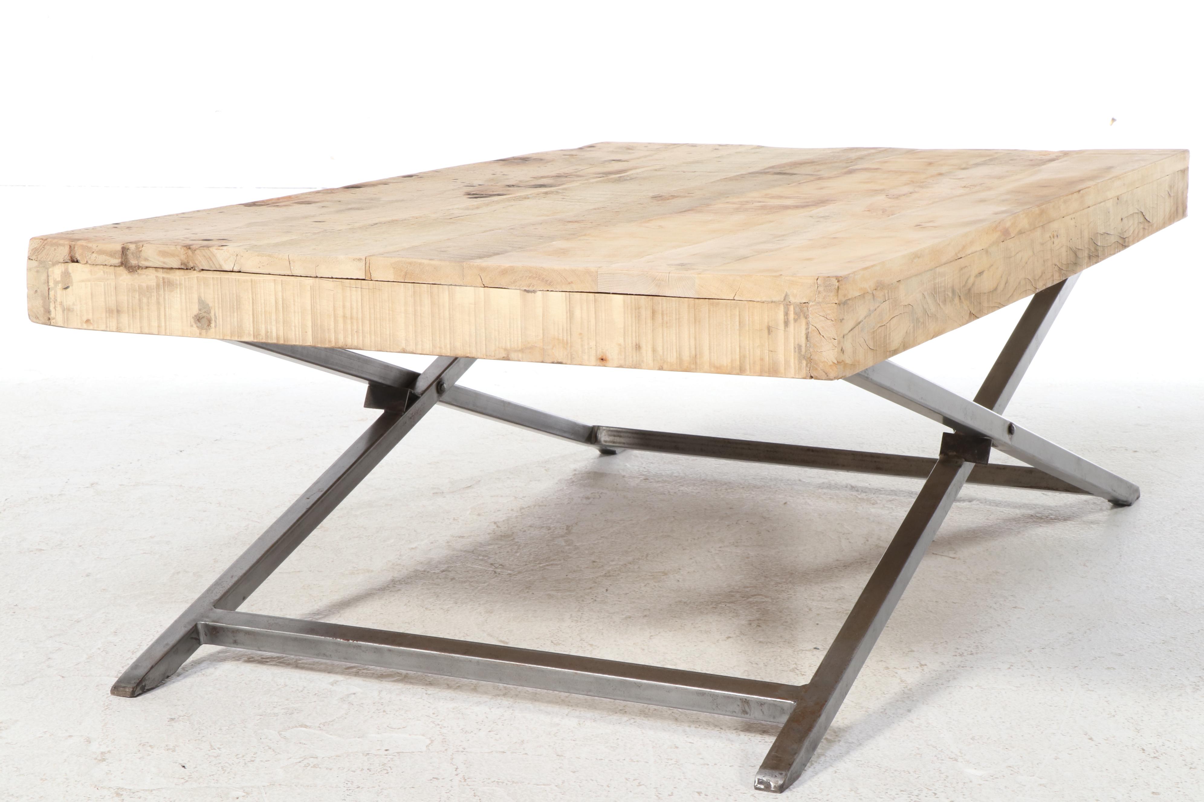 Industrial Style Hardwood and Brushed Metal Folding Coffee Table