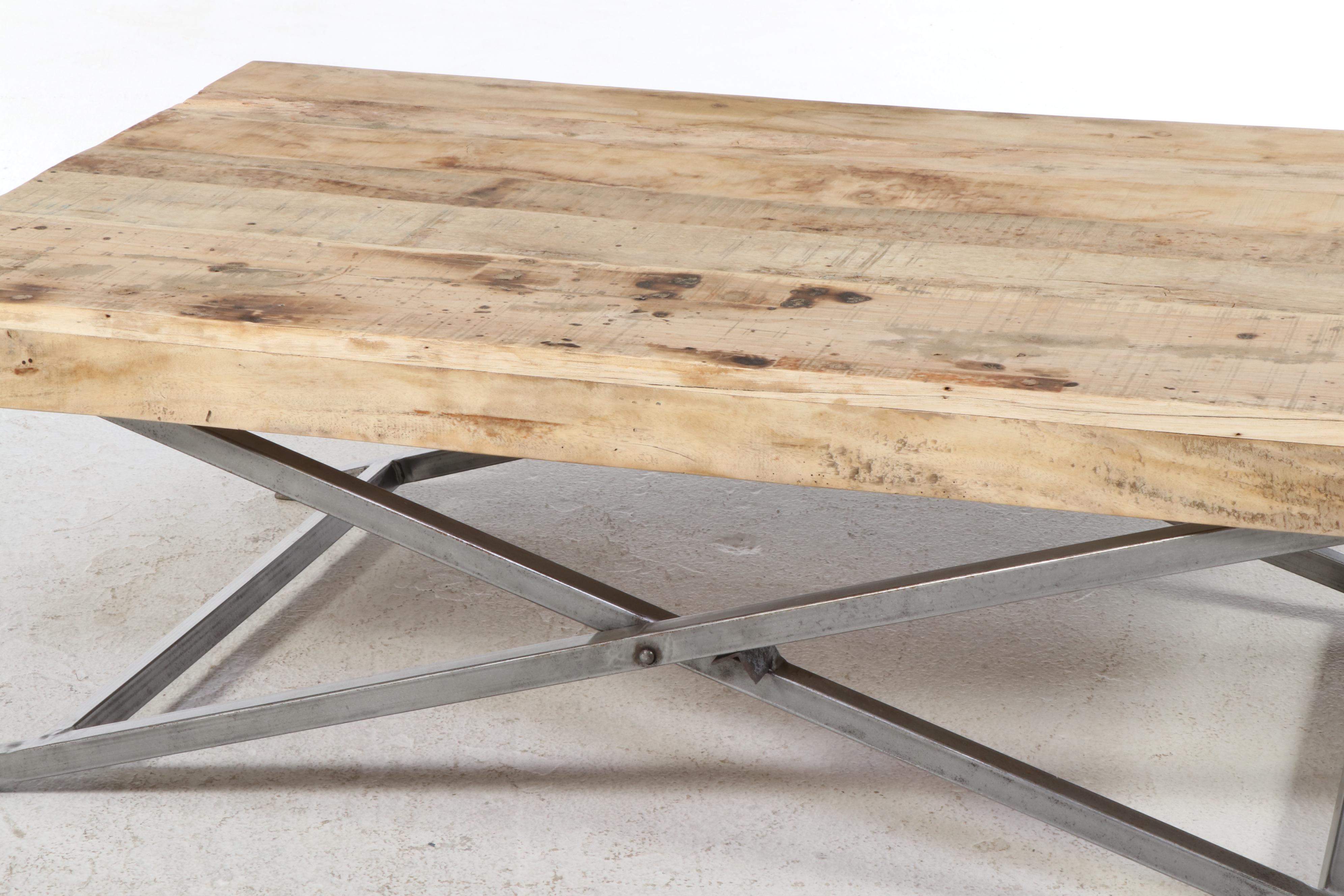 Industrial Style Hardwood and Brushed Metal Folding Coffee Table