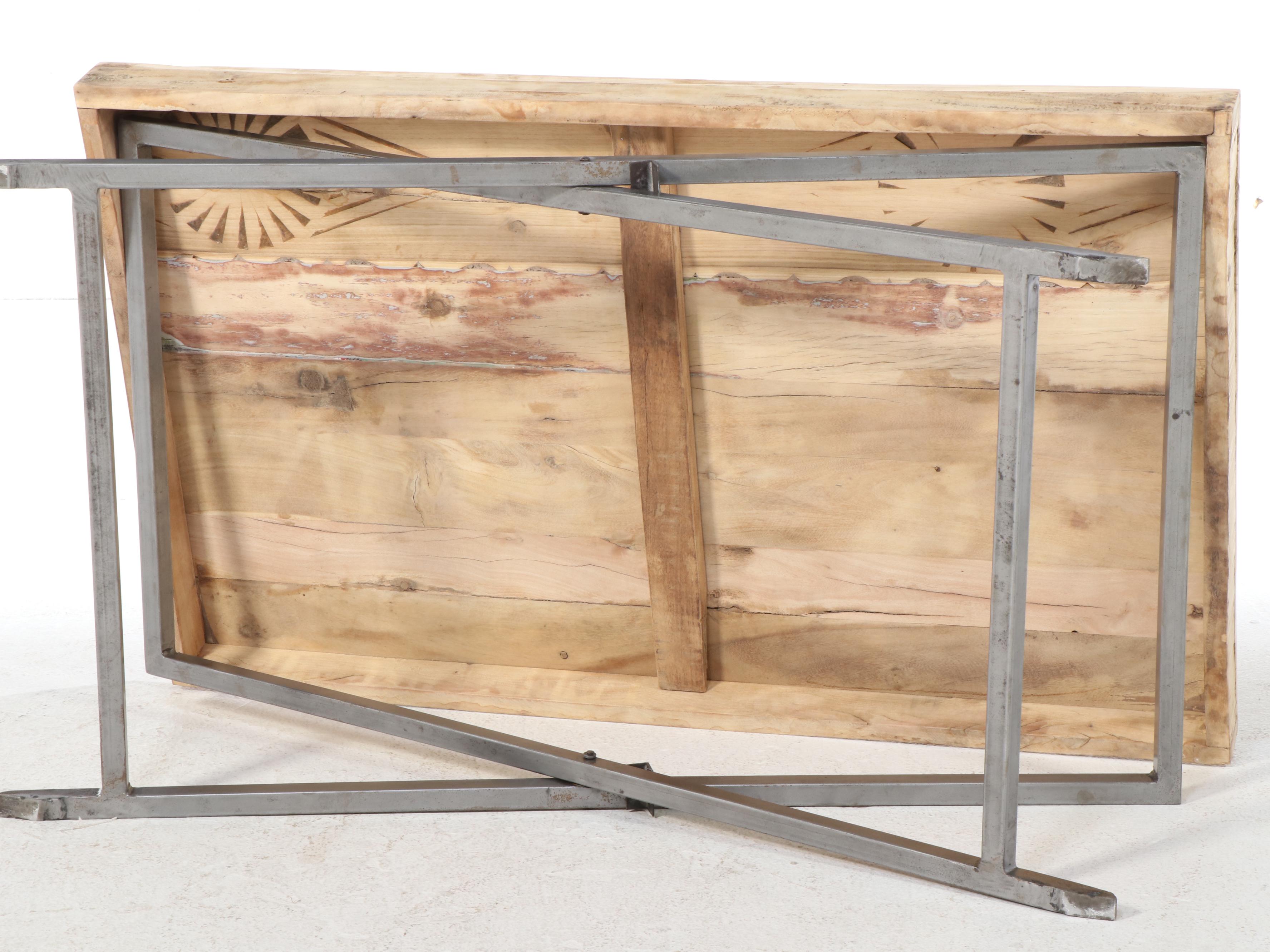 Industrial Style Hardwood and Brushed Metal Folding Coffee Table