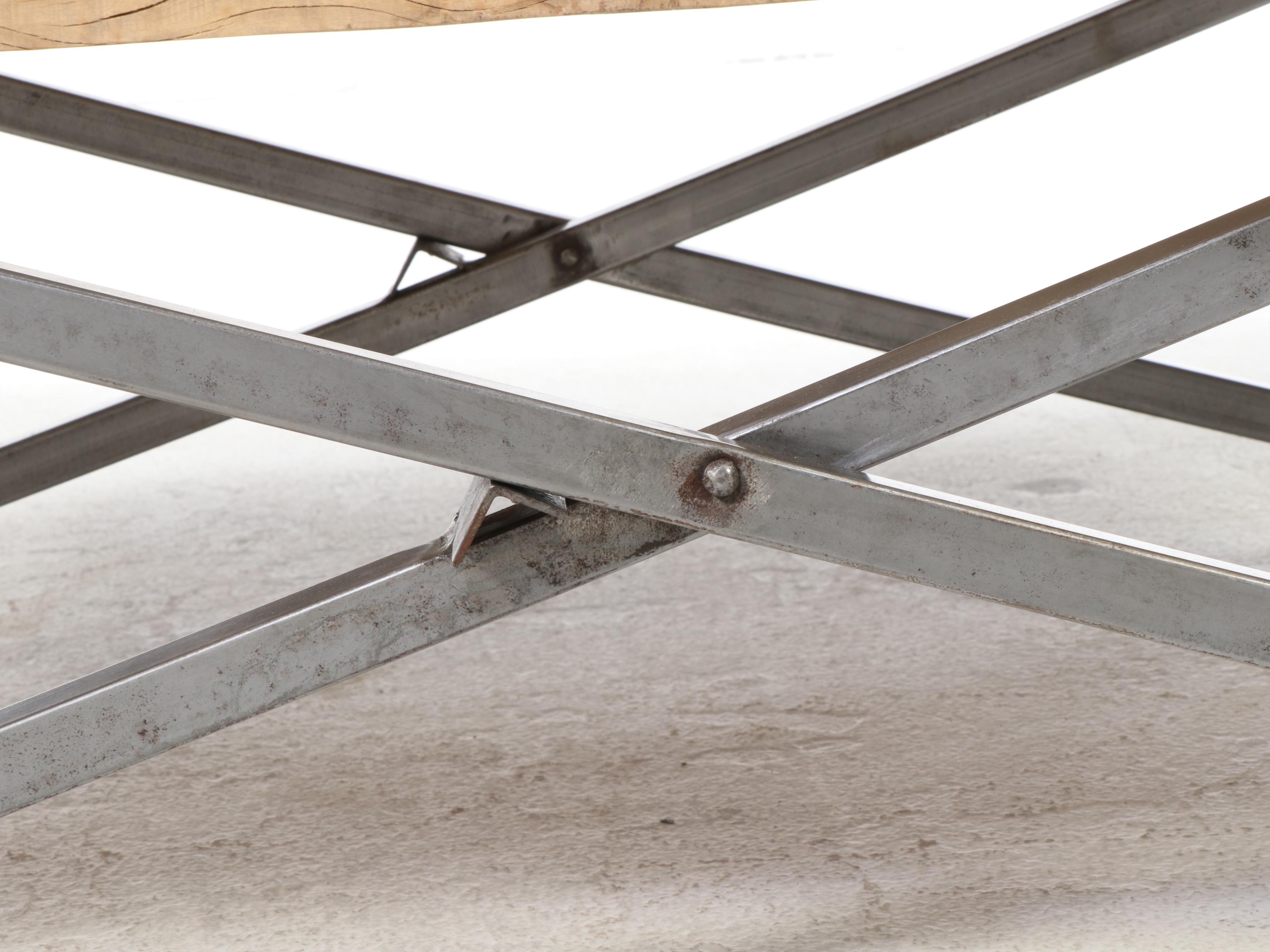Industrial Style Hardwood and Brushed Metal Folding Coffee Table