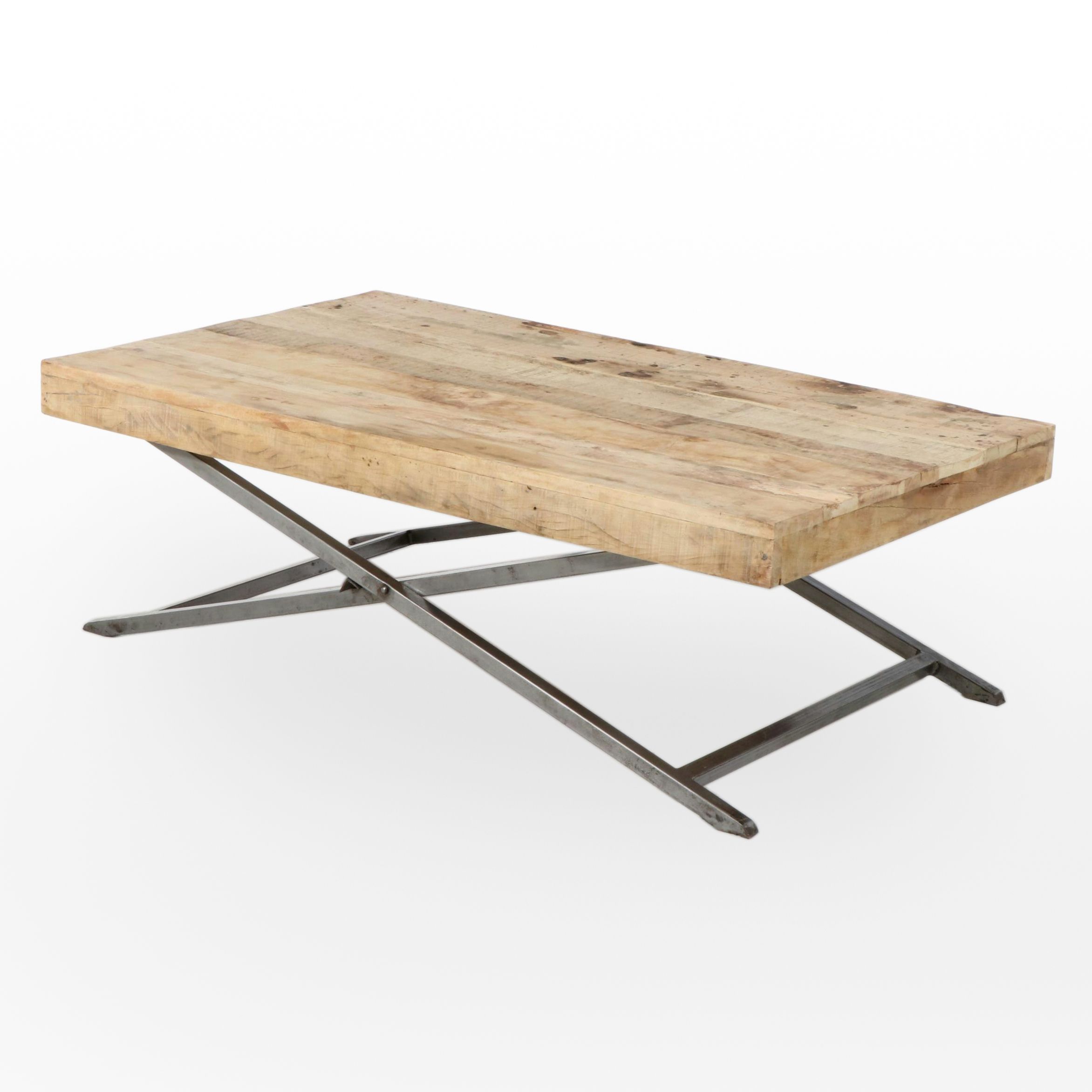 Industrial Style Hardwood and Brushed Metal Folding Coffee Table